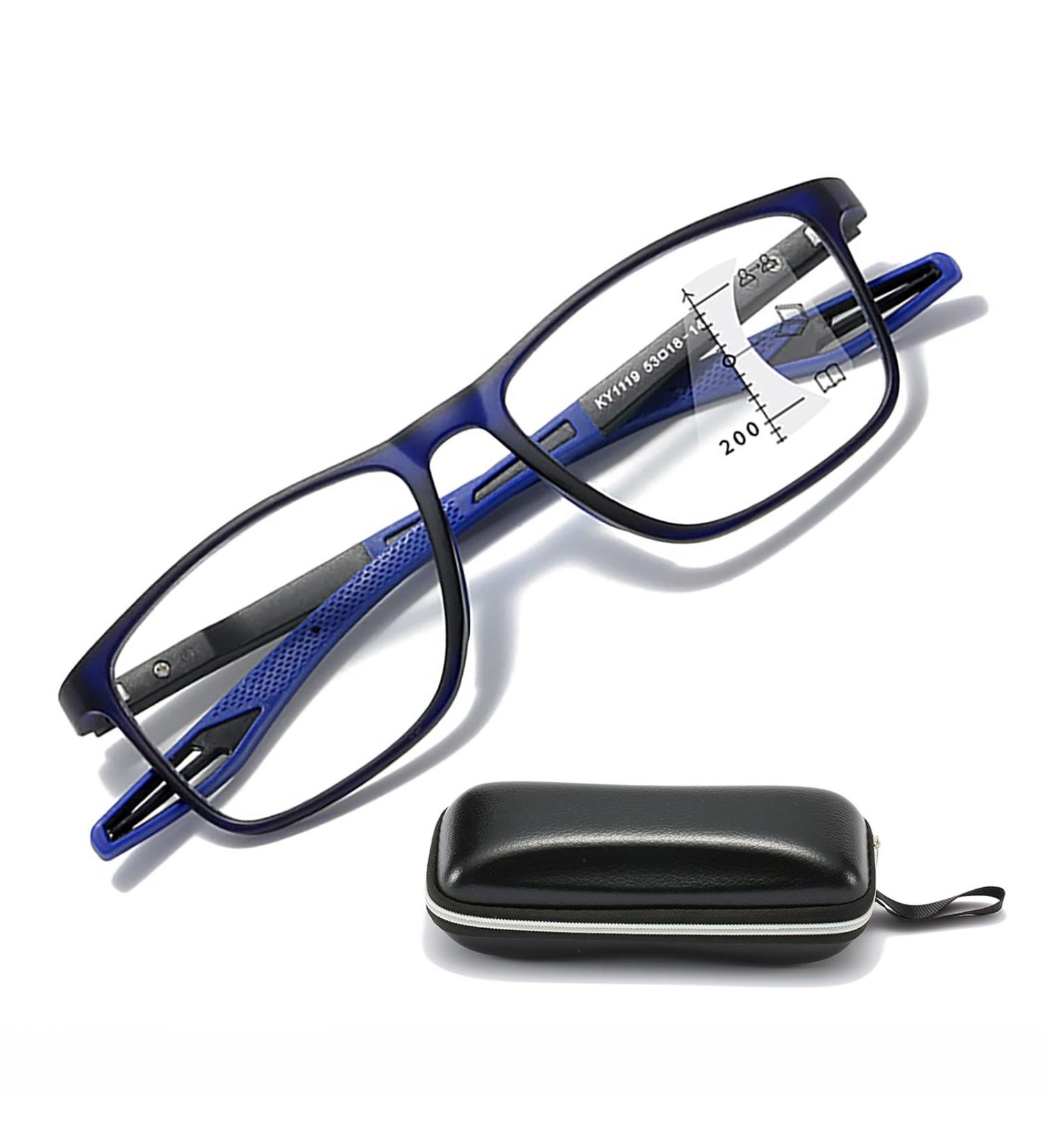 Progressive Multifocus Reading Glasses for Men & Women - Anti Blue Light Multifocal TR90 Eyeglasses in Navy Blue for Sports & Reading - Buy Online on GoSupps.com