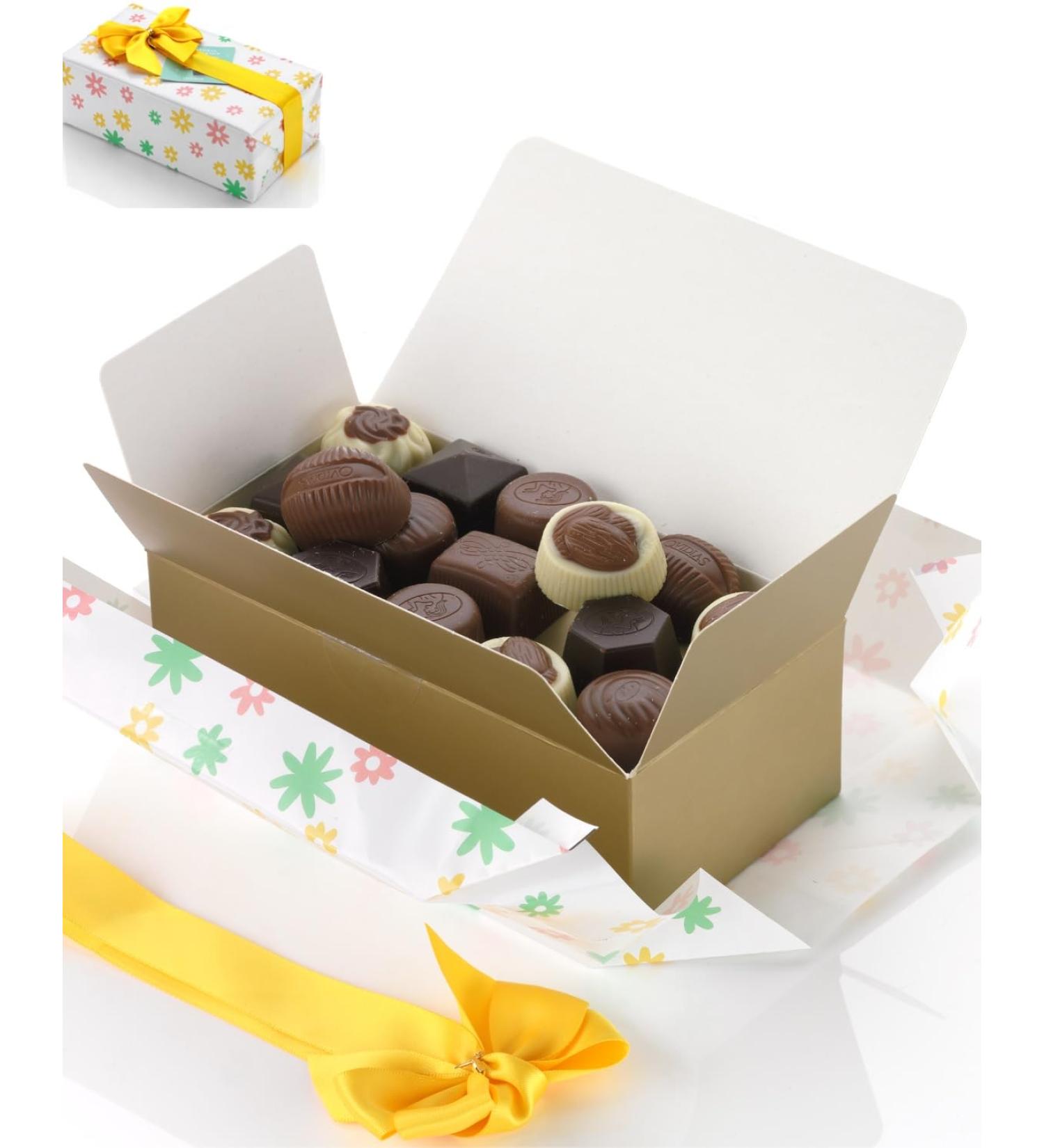  FRANCK ET OLIVIER Luxury Belgian praline box 250g gift wrapped with yellow ribbon. No preservatives. Premium quality Belgian chocolate. - Buy Online on GoSupps.com