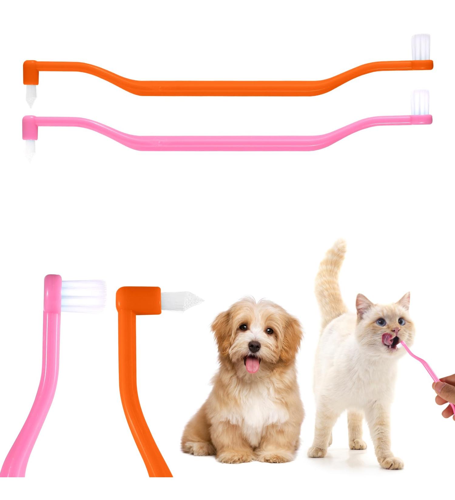 Buy Double-Sided Cat Toothbrush Set - Deep Cleaning Kit for Kittens & Cats - Pink & Orange - Buy Online on GoSupps.com
