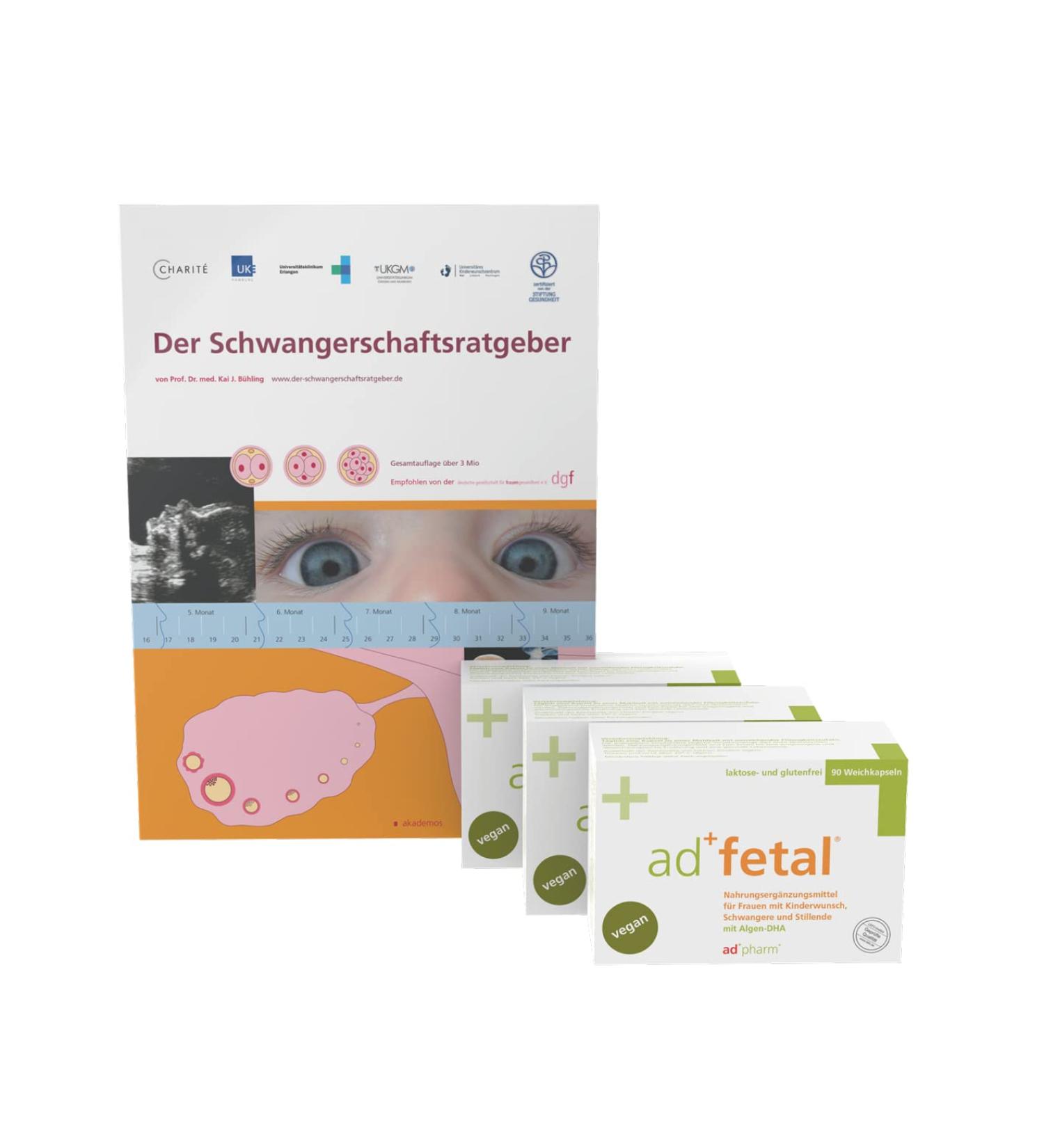 Adfetal Vegan Prenatal - Optimal Folic Acid DHA & Vitamins for Pregnancy & Lactation | 90 Capsules + Free Pregnancy Guide by Prof. B hling - Buy Online on GoSupps.com