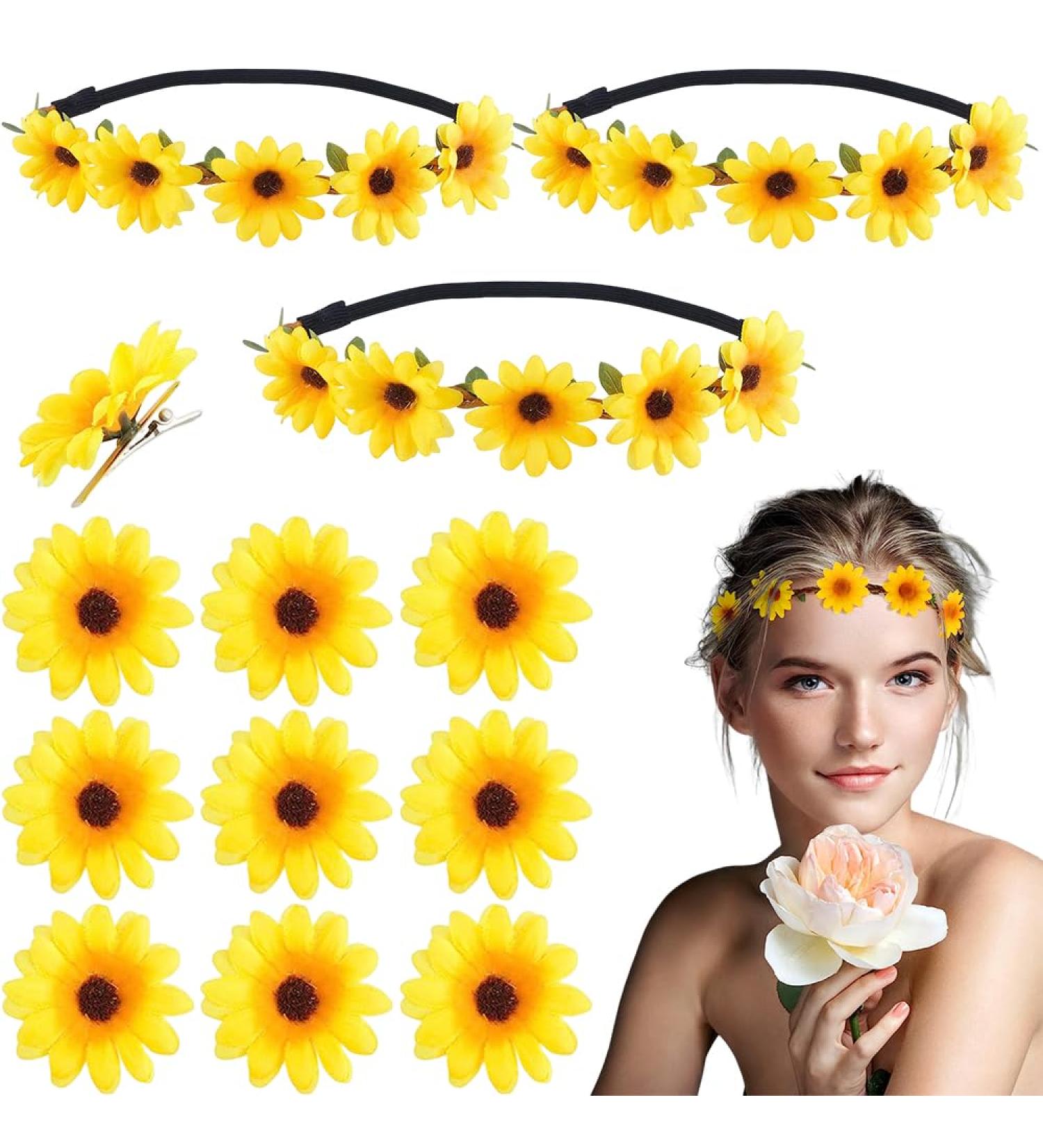 Oenothera 13 Pieces Daisy Headband Flower Crown Headband Flower Crown for Women Girls Wedding Festival Party Hair Headbands Accessories(Yellow) - Buy Online on GoSupps.com