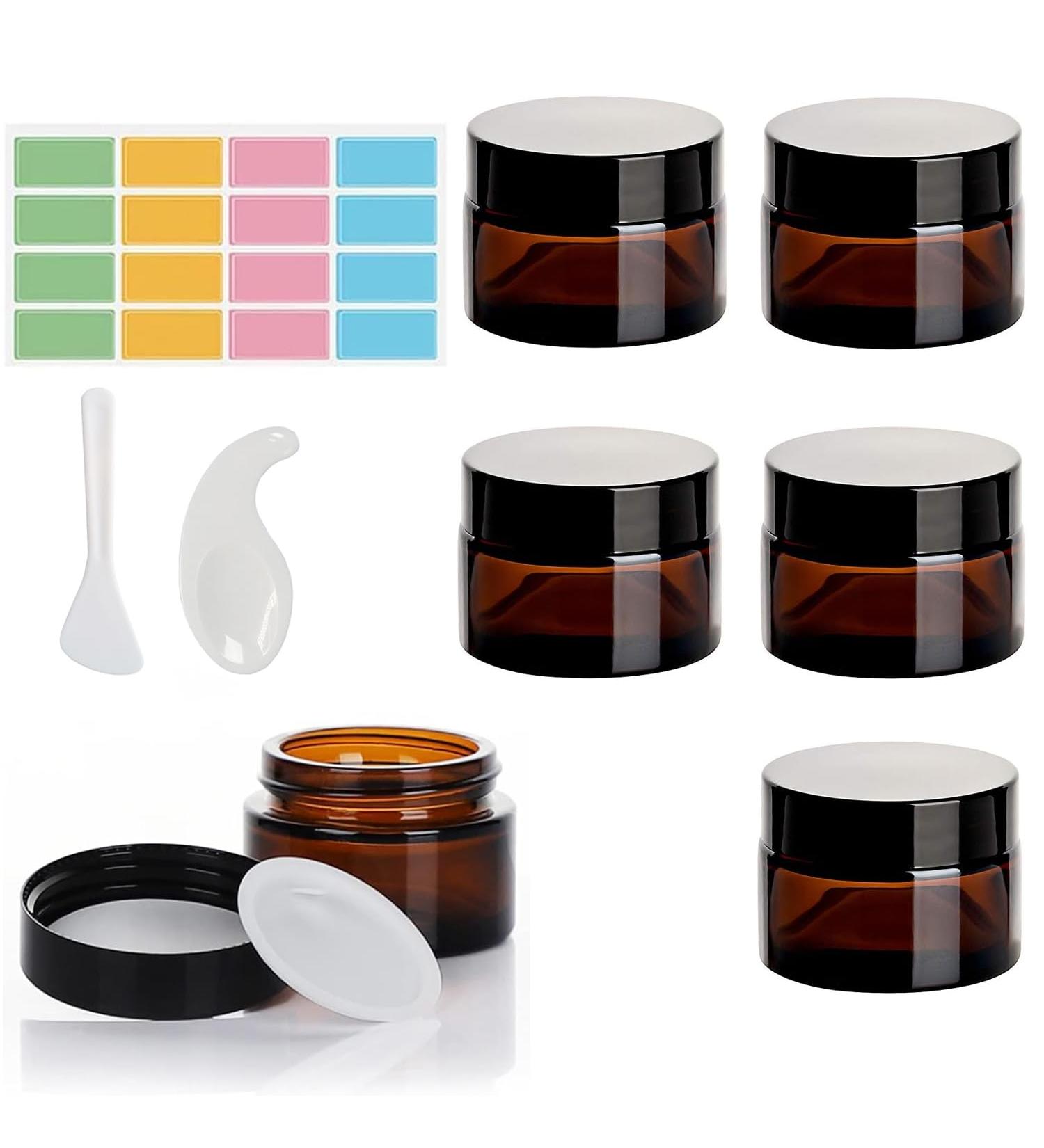Set of 6 Refillable 30ml Cosmetic Cream Containers - Brown Glass Ointment Pots with Lids & Liners - Ideal for Travel & DIY - Buy Online on GoSupps.com