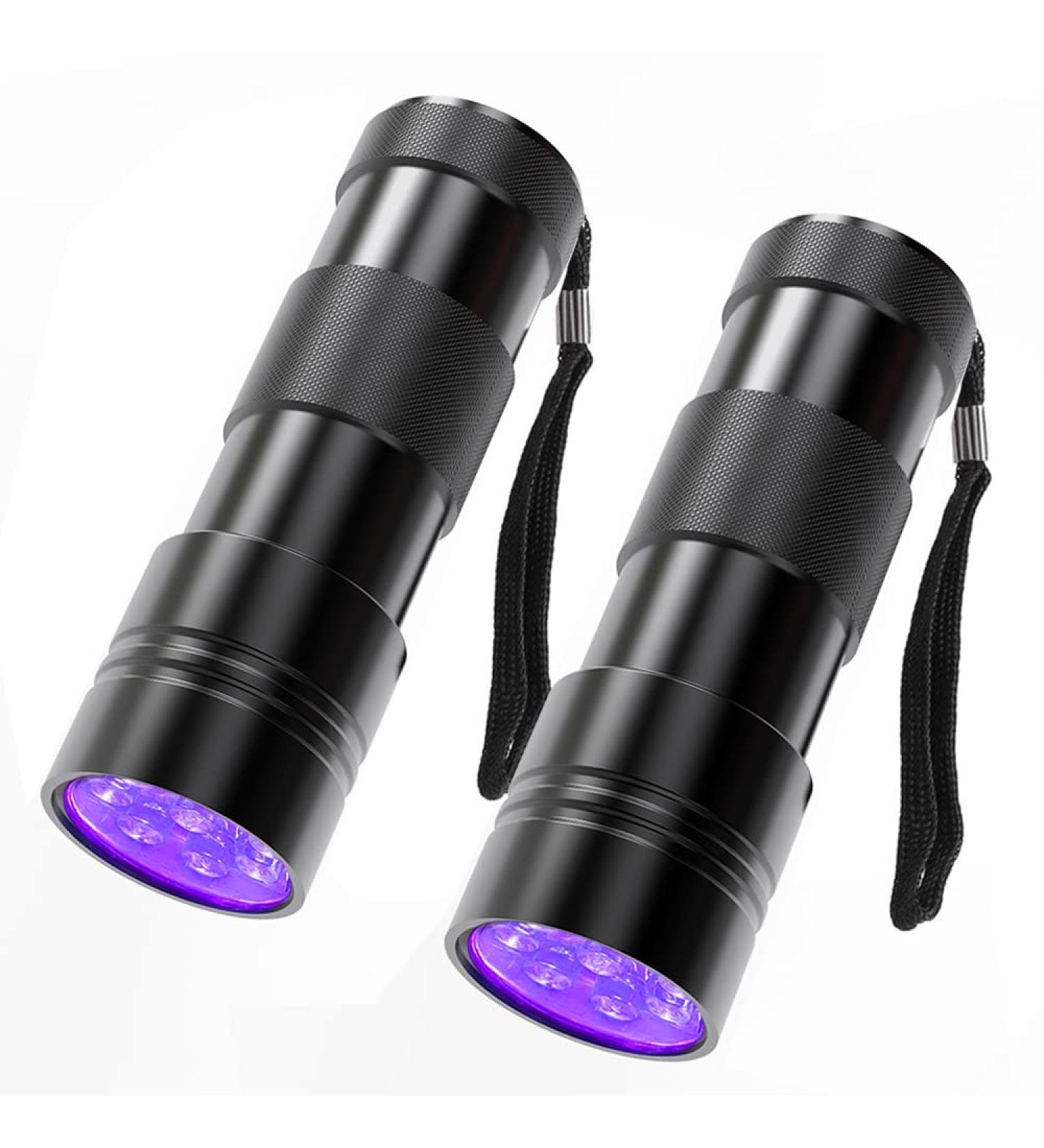 Cosoos UV Black Light Flashlight - 2 PCs Mini Pet Urine Detector with 12 LEDs - Find Urine Stains from Dogs Bed Bugs & Scorpions - No Batteries Included - Buy Online on GoSupps.com