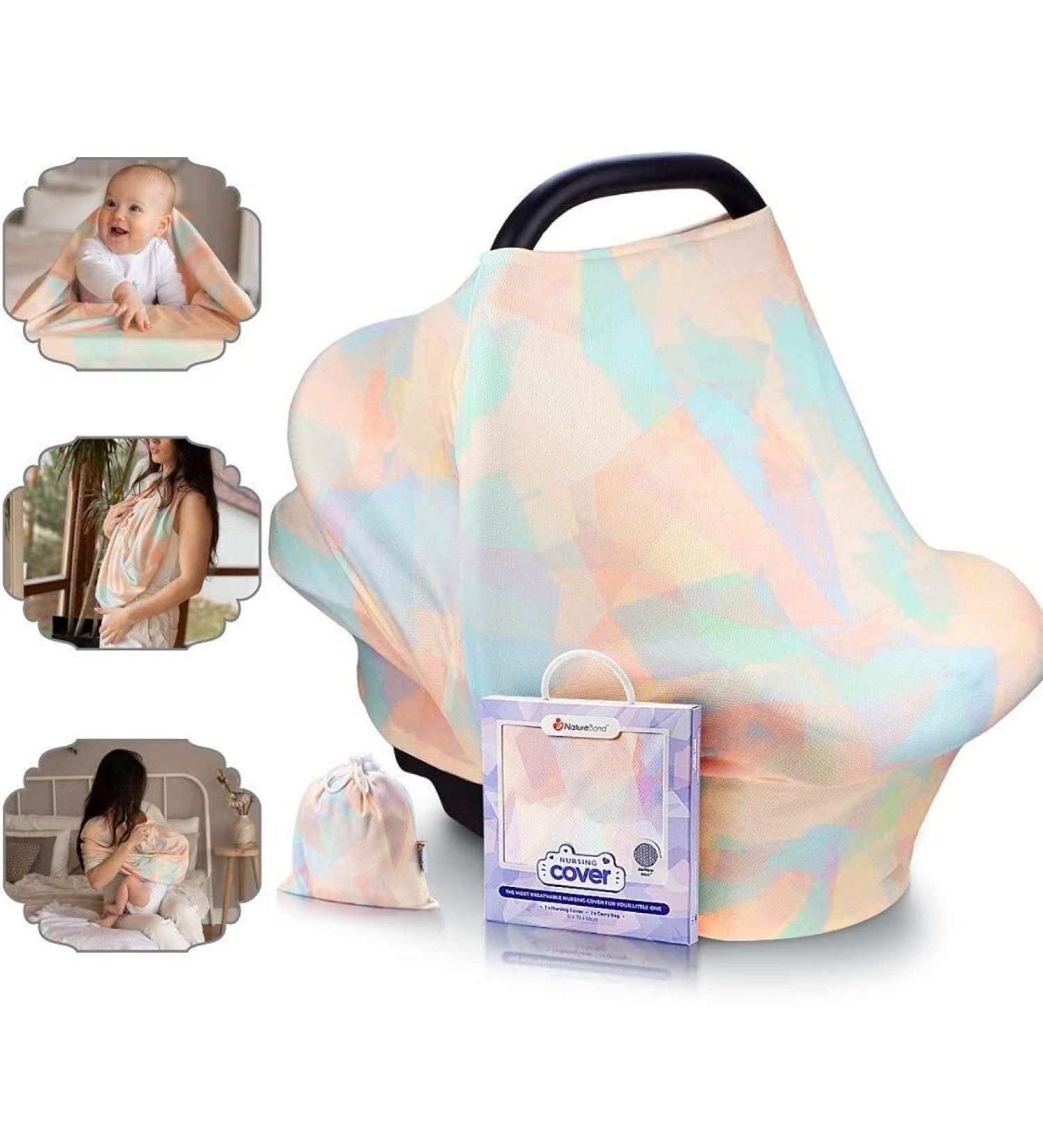 NatureBond Nursing Cover | Breathable Breastfeeding Cover | AirFlow Max Material | Multi-Use Baby Car Seat Canopy, Shopping Cart Cover, Scarf, Light Blanket | Stroller Cover - Sunset Orange - Buy Online on GoSupps.com