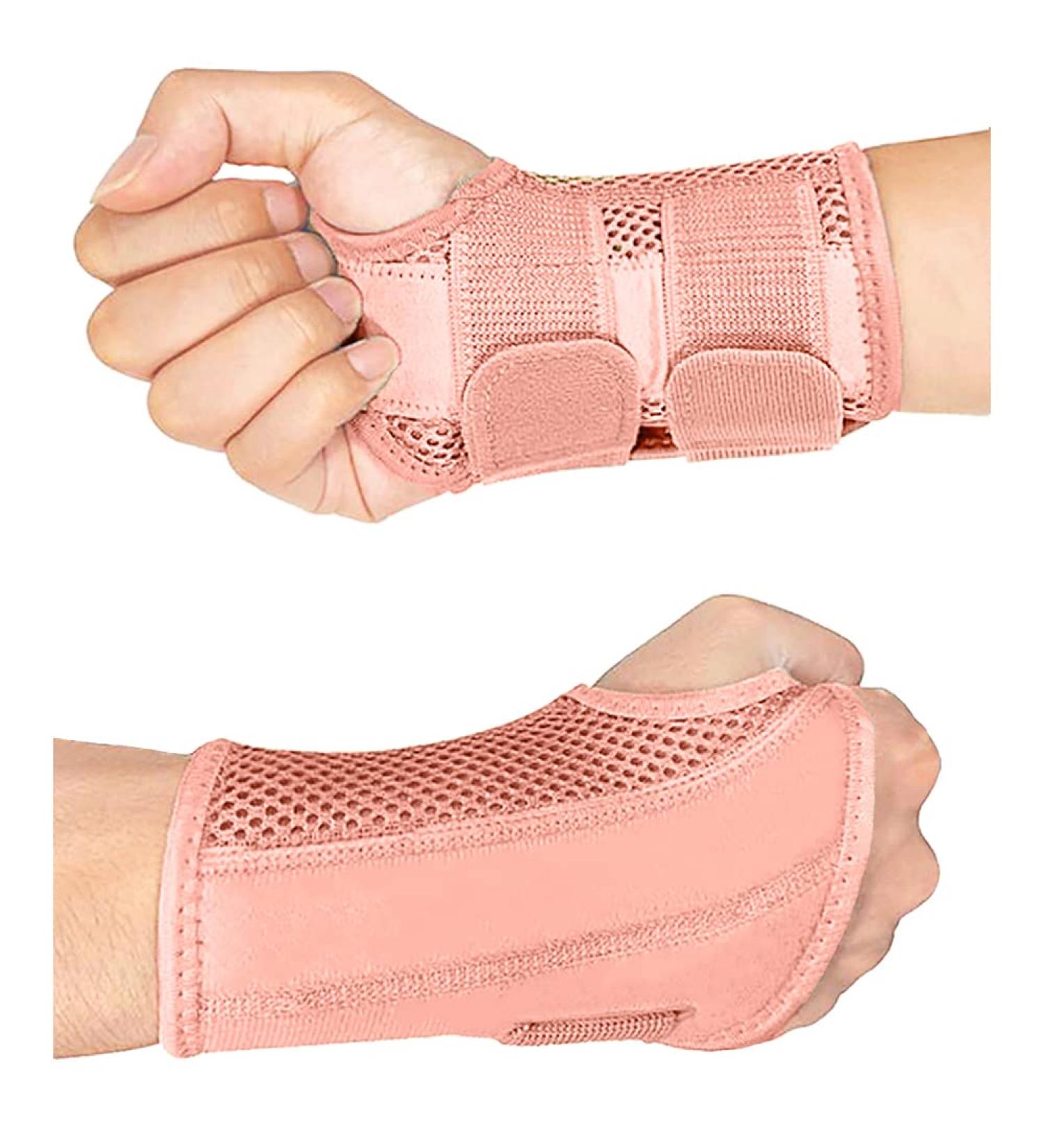 HYCOPROT Adjustable Wrist Support Brace with 2 Metal Straps - Pink, S/M, Left Hand - Breathable Carpal Tunnel Splint for Men and Women, Relieve Tendonitis, Arthritis, Sprains - Buy Online on GoSupps.com