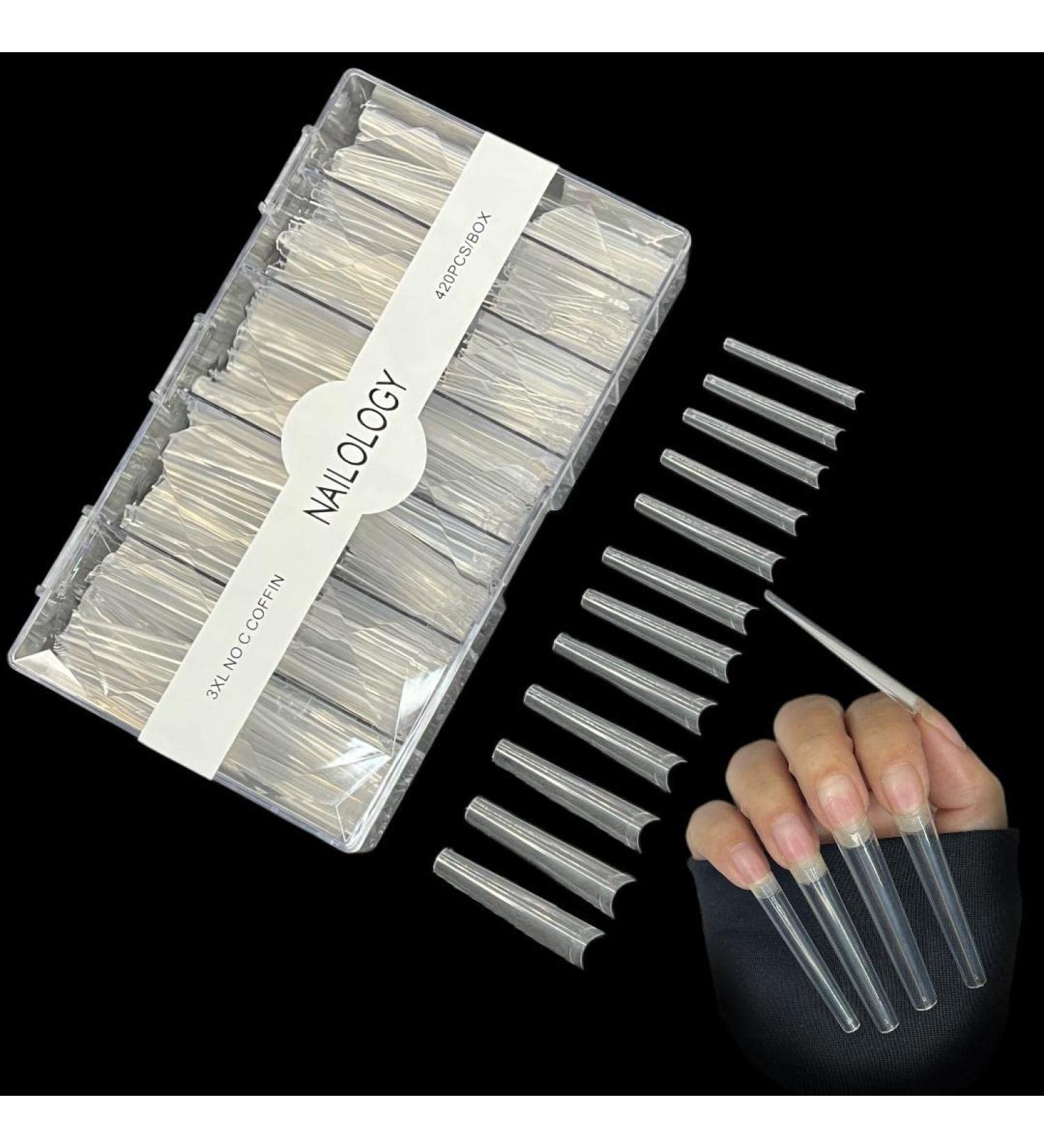 Clear Coffin Nail Tips - Extra Long Acrylic False Nails | Nailology 420-pc Fake Nail Extension Set - Buy Online on GoSupps.com