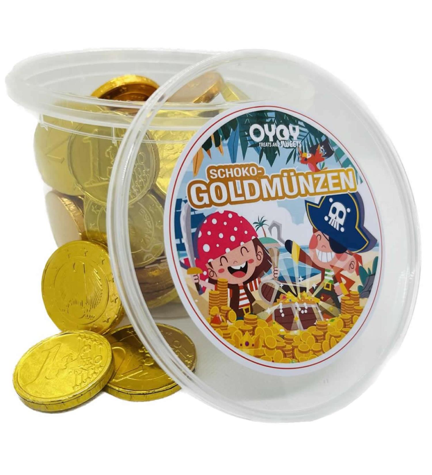 500g Milk Chocolate Gold Coins in Oyoy Bucket | Perfect for Treasure Hunts & Kids' Birthdays | Goldtaler with Pirate Stickers - Buy Online on GoSupps.com