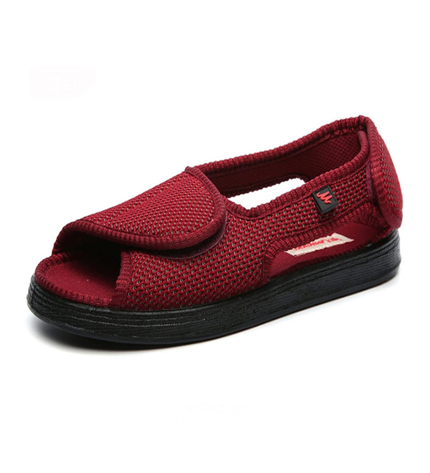 Top Adjustable Diabetic Slipper Shoes - Open Toe Sandals for Elderly with Swollen Feet - Claret - 21.5cm - Buy Online on GoSupps.com