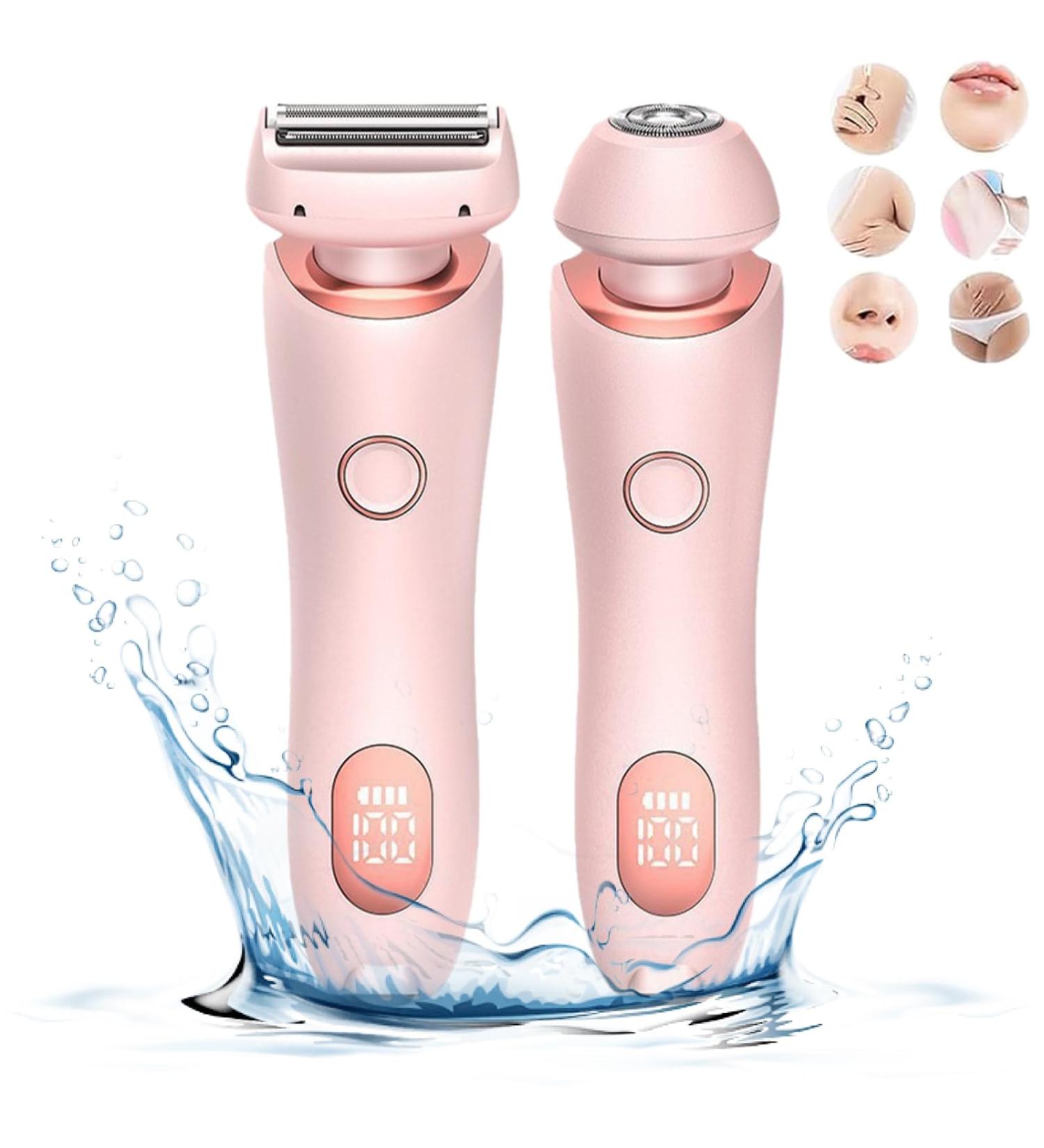 Razor for Women Portable Electric Hair Removal Waterproof 2 in 1 Electric Shaver Razors for Women Cordless Bikini Trimmer Hair Removal for Women with Detachable Heads (Pink) - Buy Online on GoSupps.com