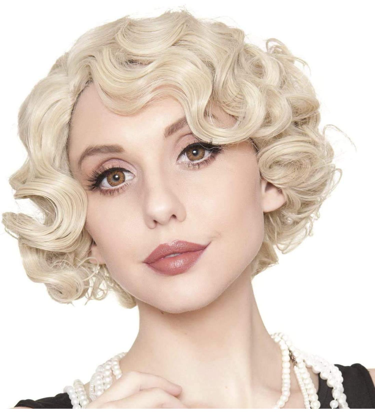 Kaneles Short Blonde Curly Wig for Women - 1920s Finger Wave Style, Synthetic Hair for Halloween Cosplay - With Wig Cap Included - Buy Online on GoSupps.com