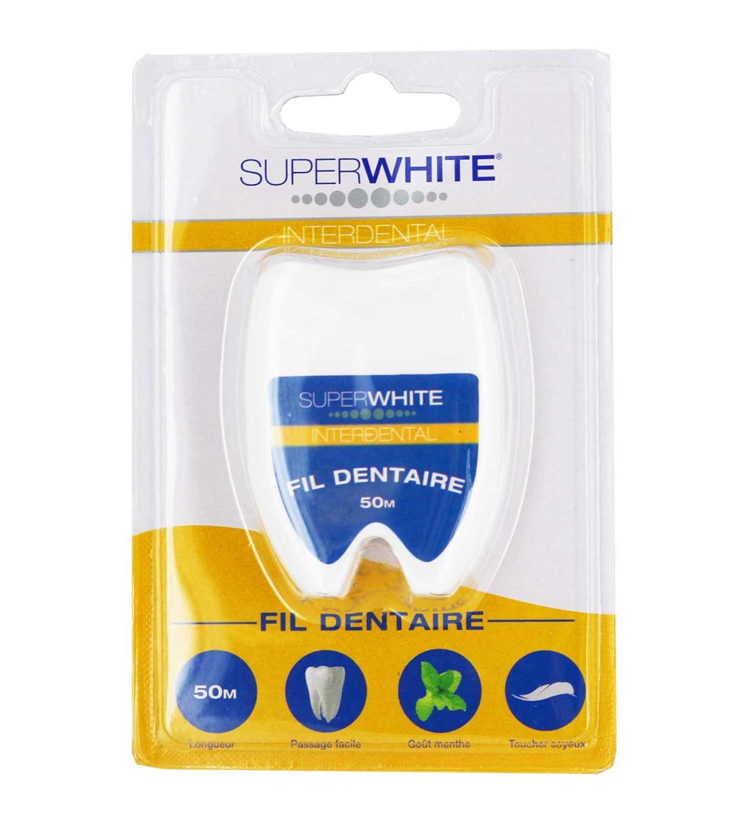 Superwhite dental floss mint waxed 50m in practical dispenser box