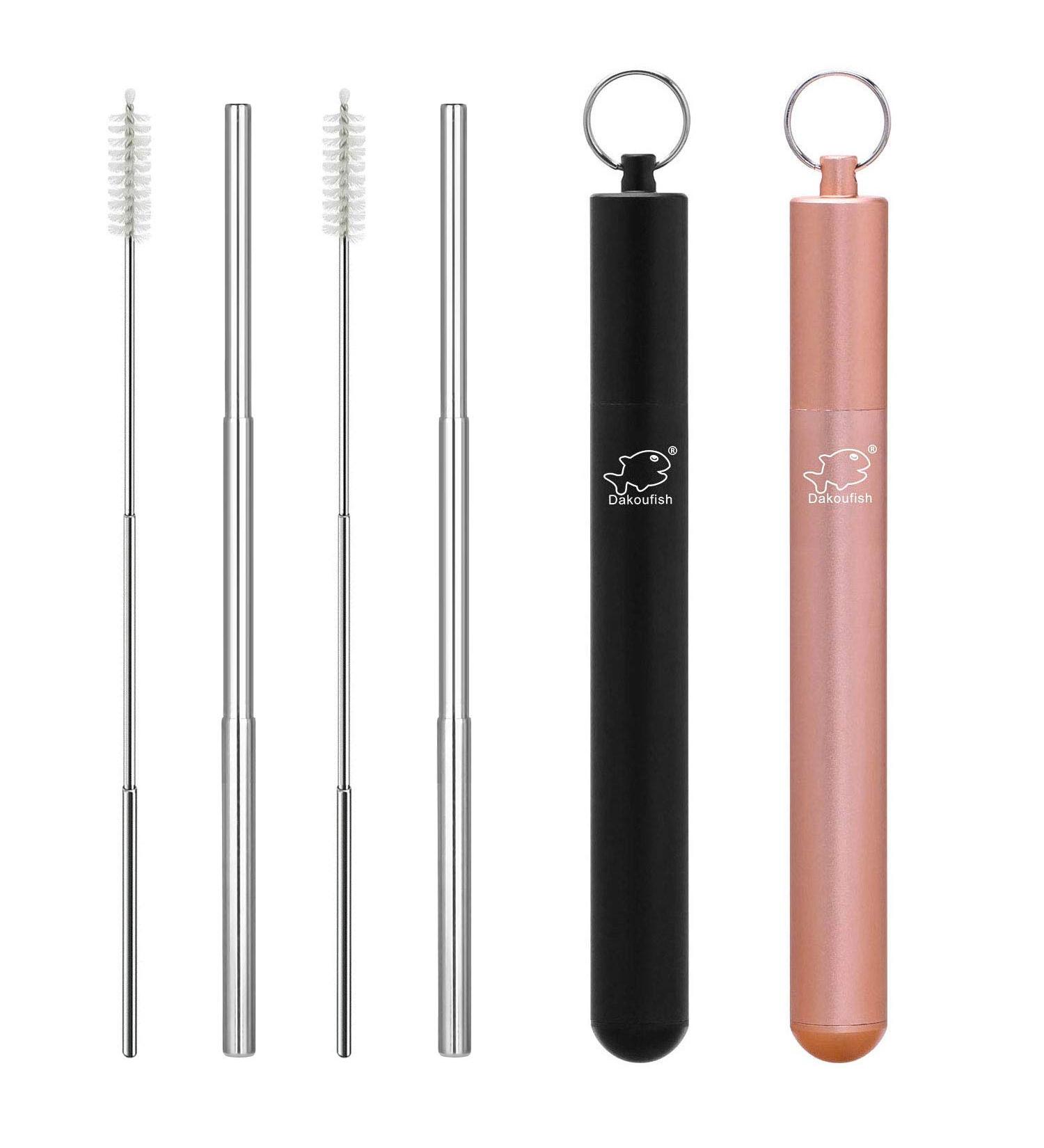 Dakoufish 2 Pack 10.5 Inch Reusable Metal Straws Collapsible Stainless Steel Drinking Straw Portable Telescopic Travel Straw with Case & Cleaning Brush(10.5inch Black+Rose Gold) Black+rose Gold 10.5inch - Buy Online on GoSupps.com