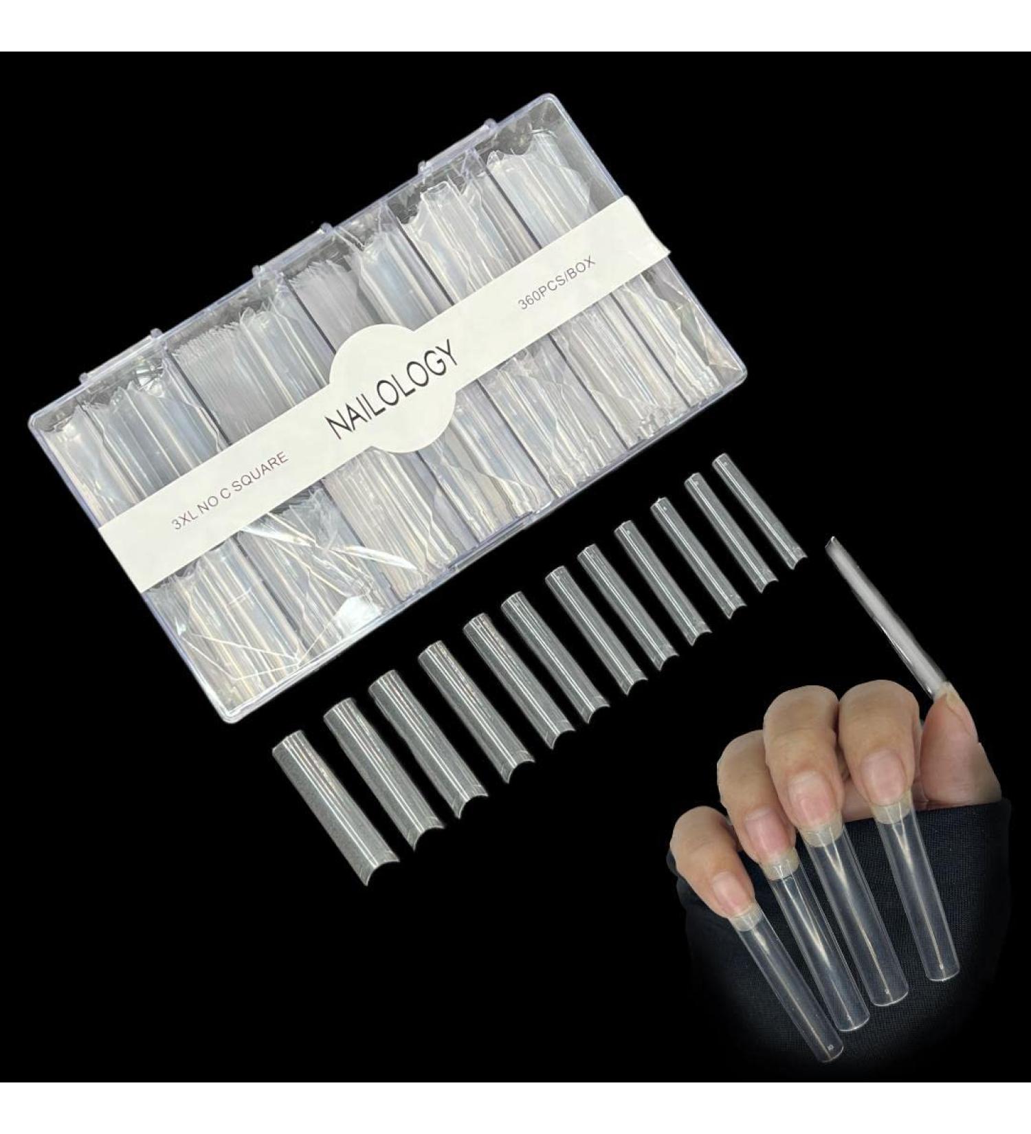 Extra Long Clear Square Nail Tips by Nailology - 360 Piece Acrylic False Nail Extension Tips - Buy Online on GoSupps.com