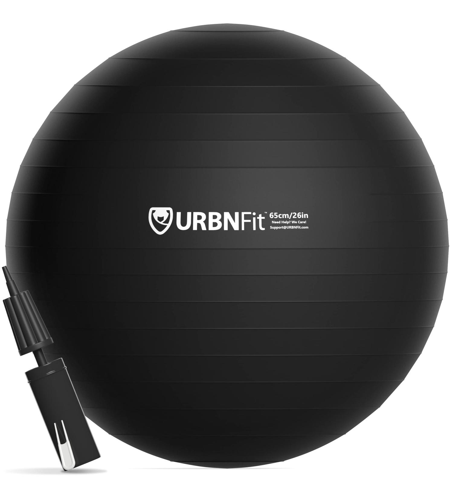 URBNFit 26IN Exercise Ball - AntiBurst Yoga Ball for Pregnancy Stability - Swiss Balance Ball with Pump - Fitness Ball Chair for Office and Home Gym - Black - Buy Online on GoSupps.com