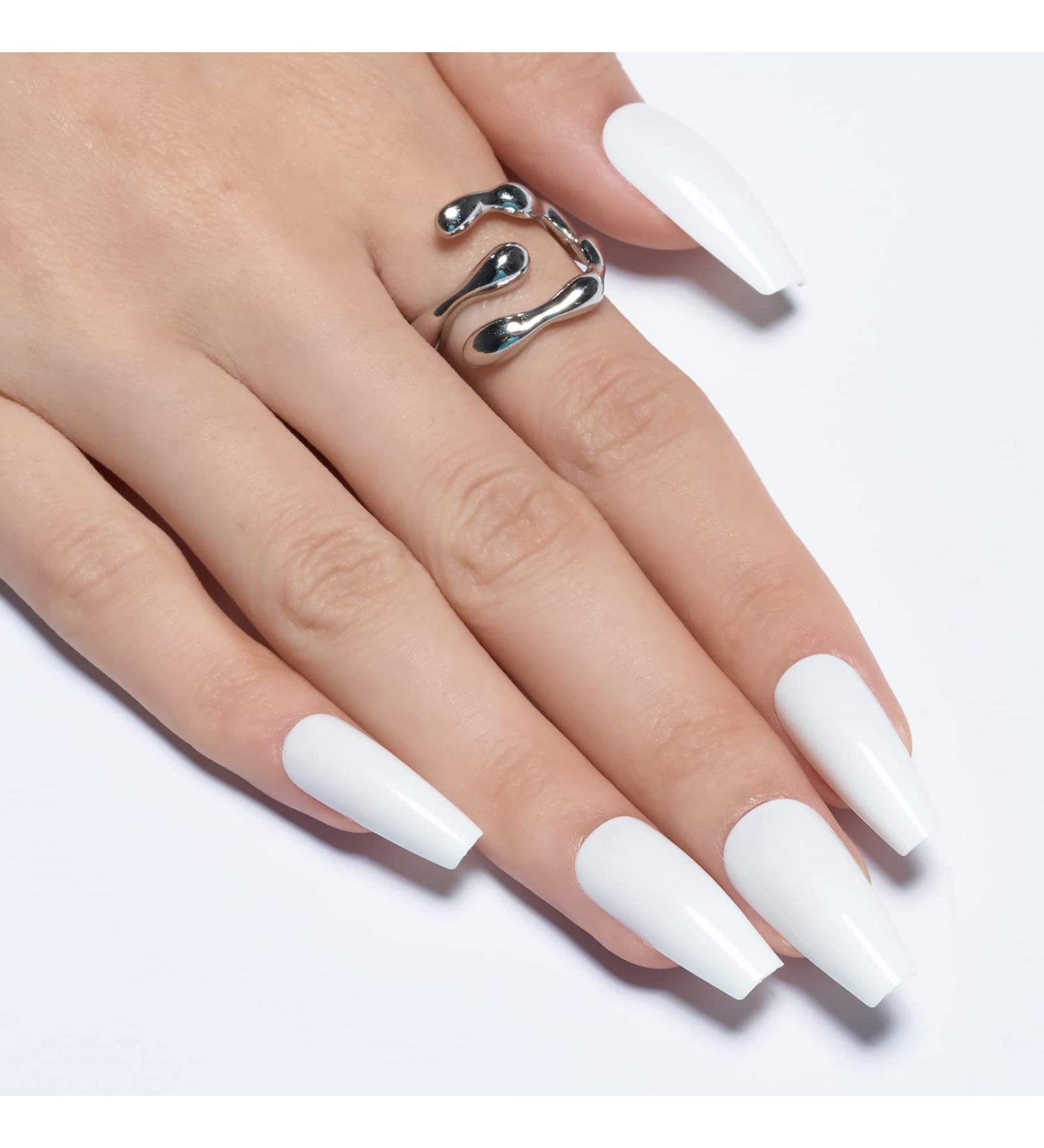Glamourous Medium Ballerina Long Bright White Coffin Press-on Nails | Reusable Acrylic False Nail Kit for Women - Buy Online on GoSupps.com