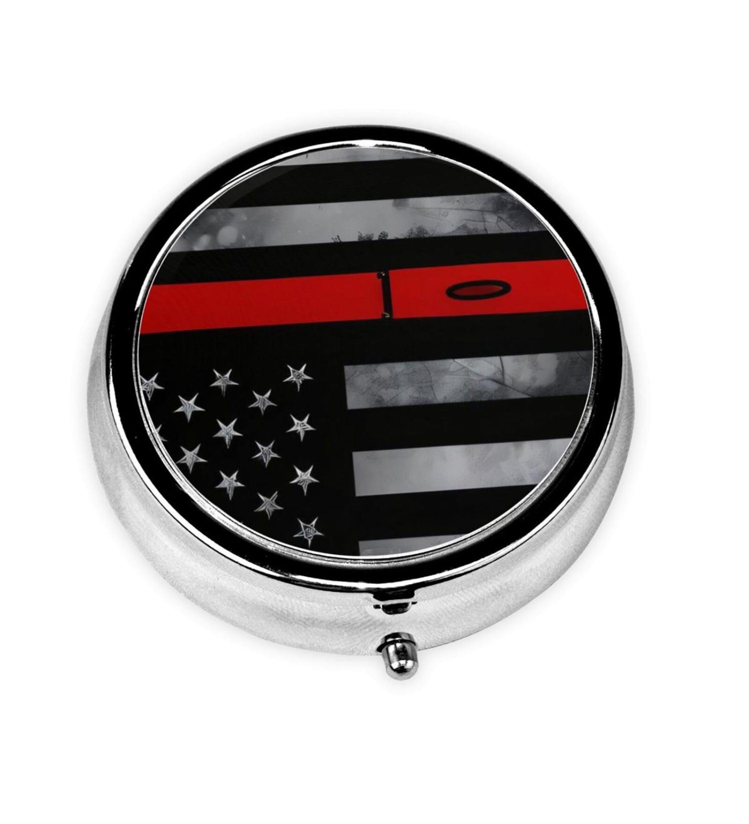 Firefighter Axe Red Line Flag Pill Box | Portable 3-Compartment Metal Container for Travel | Must-Have Mini Storage Solution - Buy Online on GoSupps.com