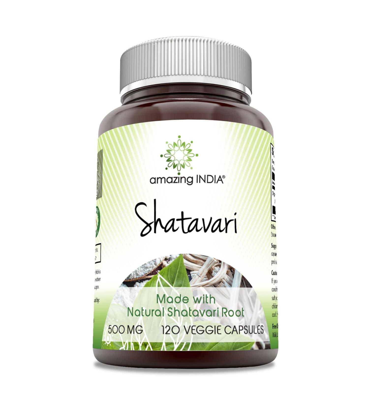 Amazing India Natural Shatavari Supplement | 500 Mg per Serving | 120 Veggie Capsules | Non-GMO | Gluten-Free | Made in USA Unflavored