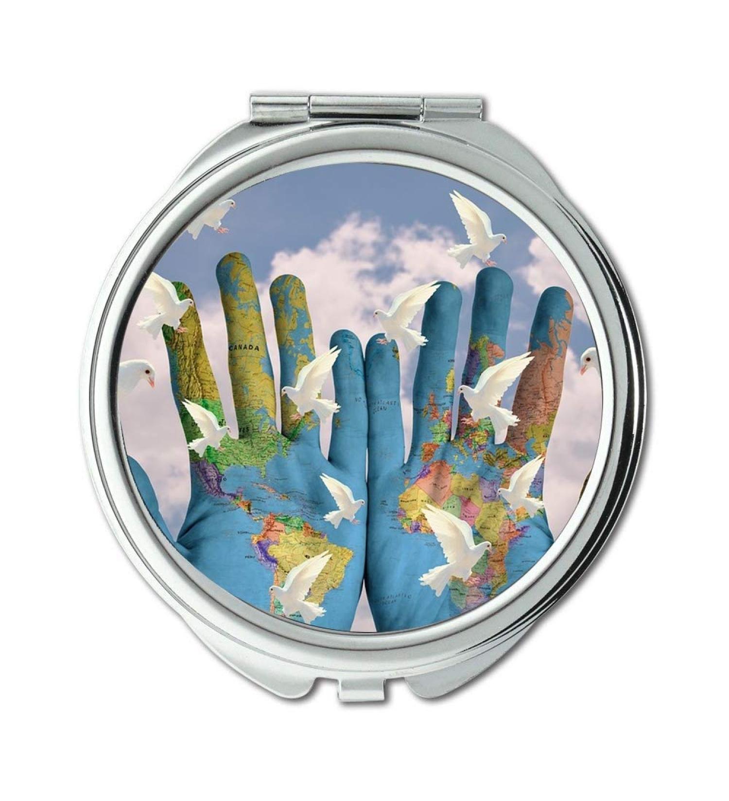 Mirror earth makeup mirror World Harmony Continents Earth Hope Peace makeup mirrors pocket mirror portable mirror - Buy Online on GoSupps.com