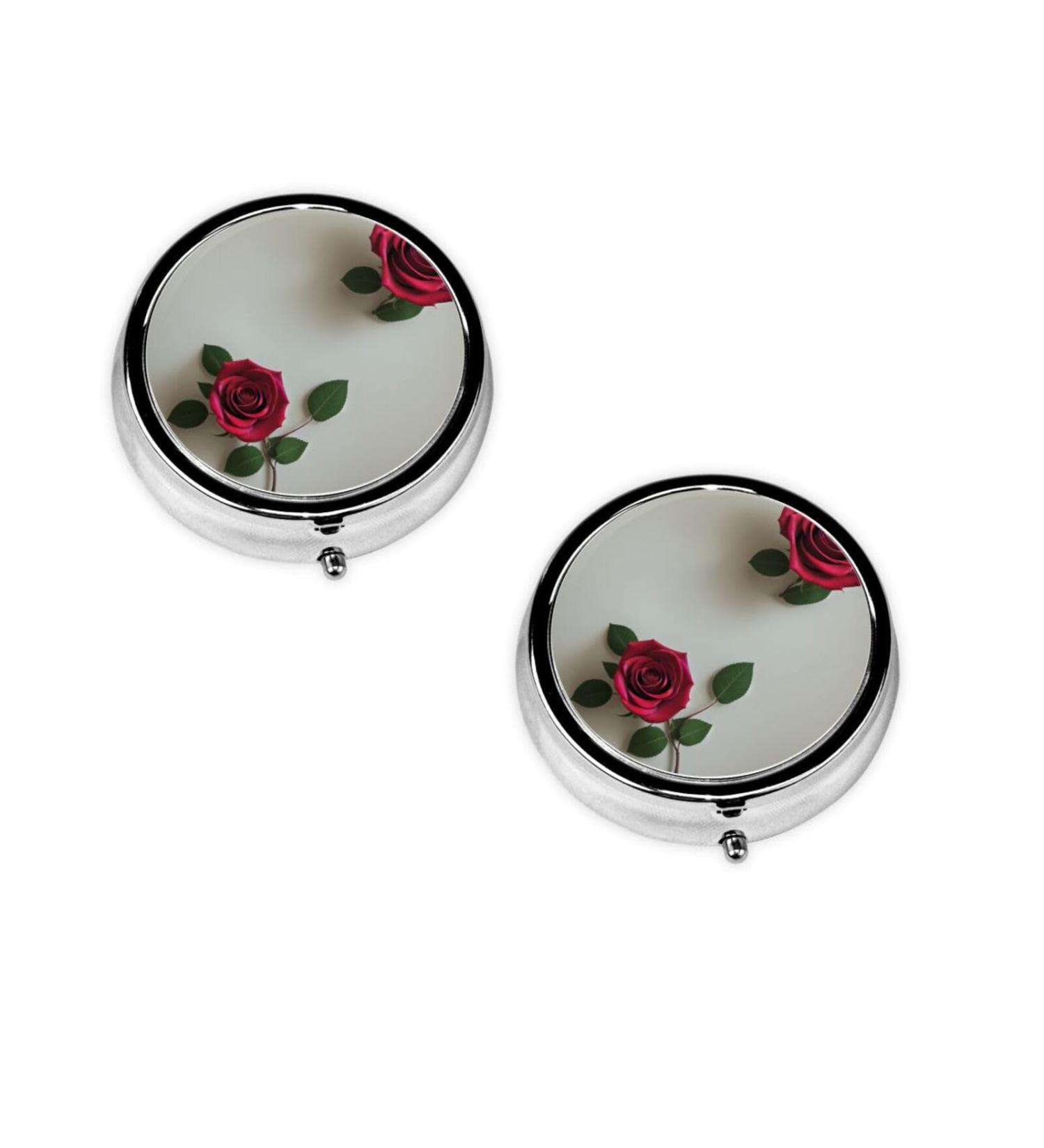 Roses Printed Mini Round Pill Box - 3 Compartment Portable Organizer for Travel Home & Office - Buy Online on GoSupps.com
