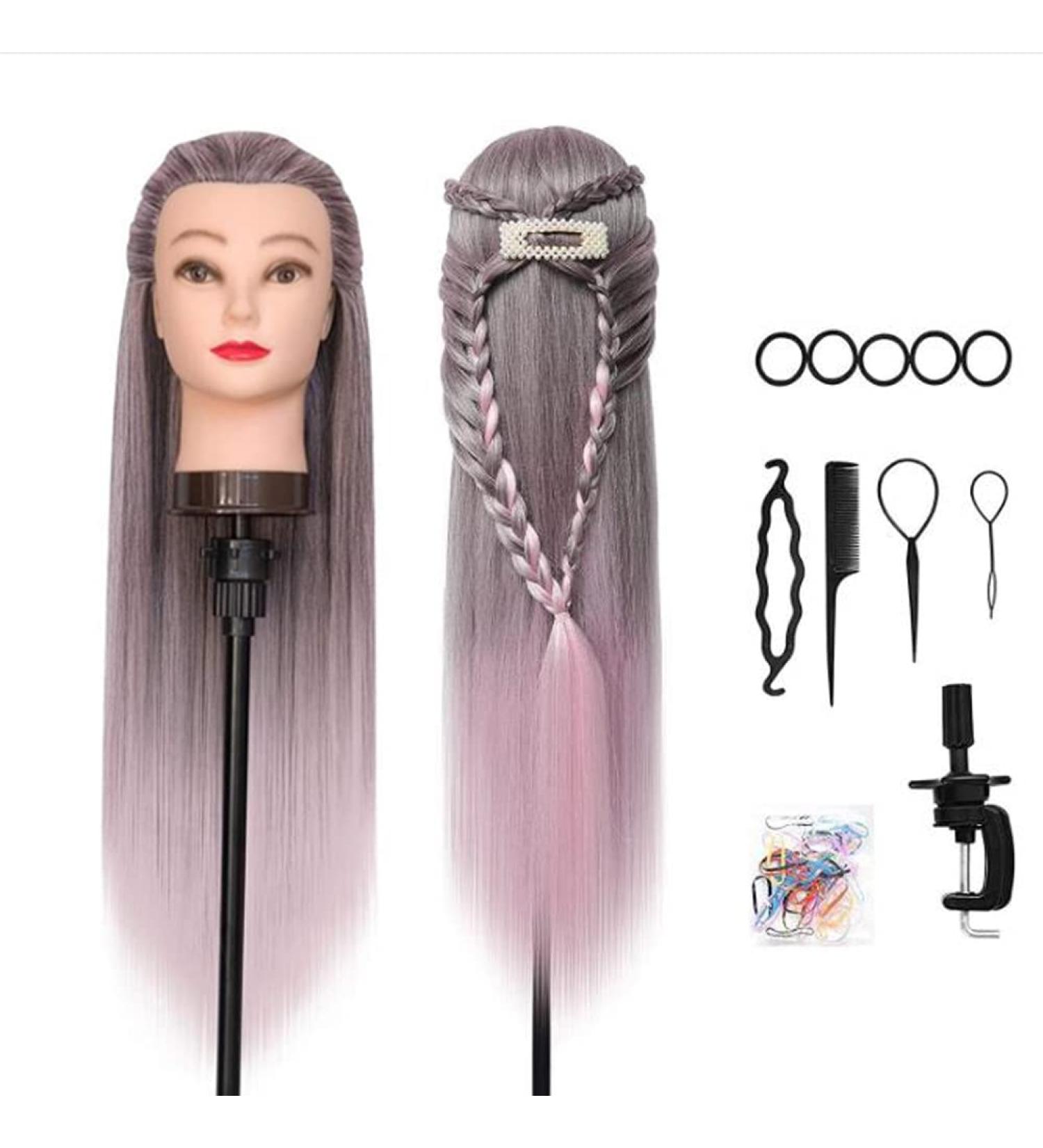 Frisierkopf Danseemeibr Plus 26-28 Hairdressing Head - 100% Art Hair Ombre Training Head with Holder & DIY Hairstyles Set - Ombre Pink - Buy Online on GoSupps.com