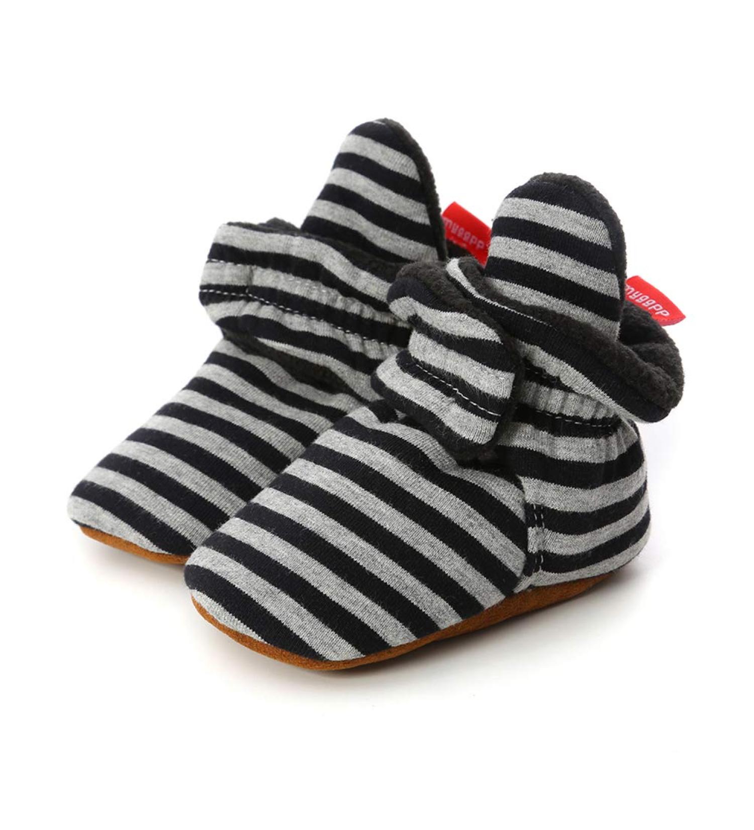 EDOTON Unisex Newborn Winter Boots - Stripe Dark Black | Non-Slip Soft Bootie Sock 0-6 Months - Buy Online on GoSupps.com