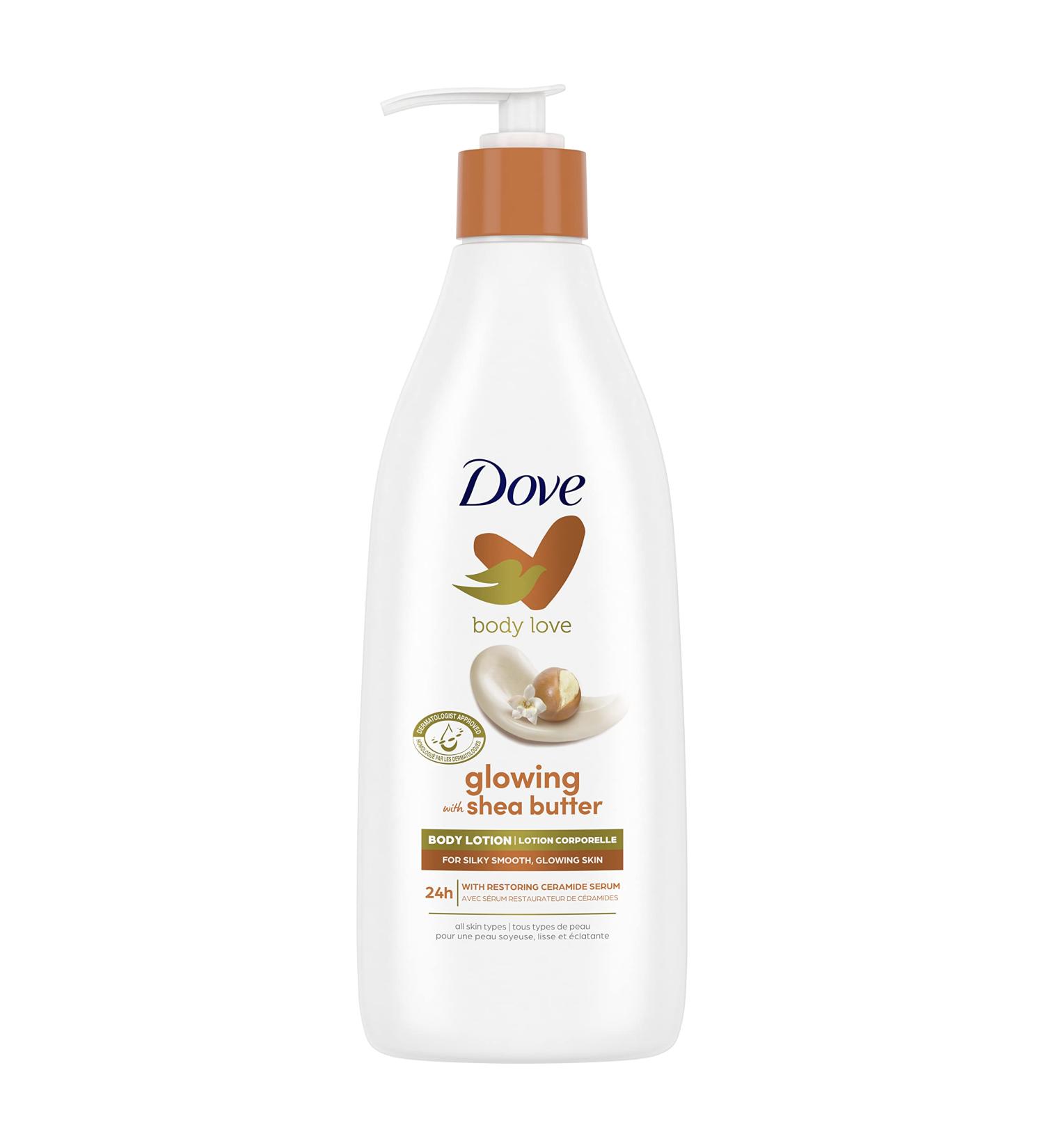 Dove Body Love Glowing with Shea Butter moisturizing Body Lotion for silky smooth glowing skin with restoring ceramide serum 400 ml Pampering Care - Buy Online on GoSupps.com
