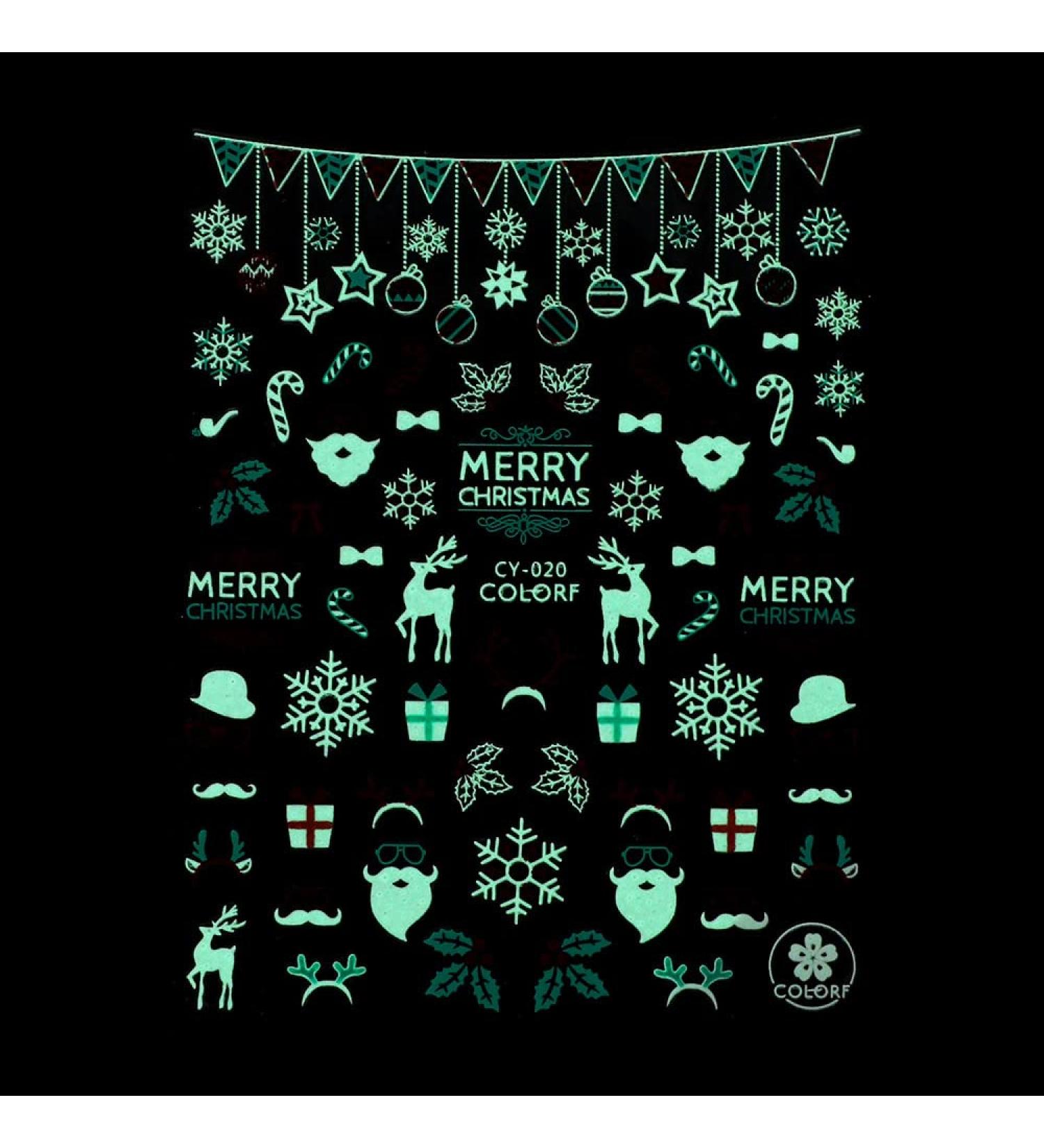 Nail Decal Manicure 3D DIY Santa Snowman Designs Christmas Luminous Nail Stickers(CY-020) - Buy Online on GoSupps.com