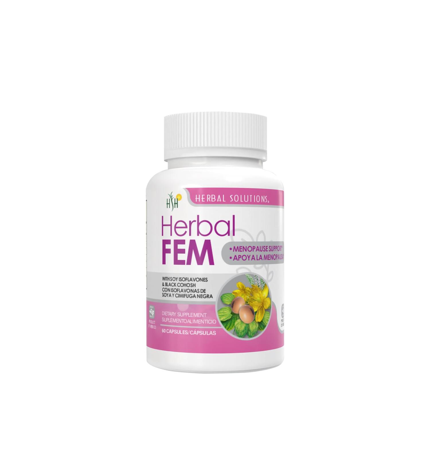 Herbal Solutions - Natural Feminine Wellness Support Supplement - 60 Capsules - with Black Cohosh Soy Isoflavones & Bee Pollen - Hormonal Balance Support