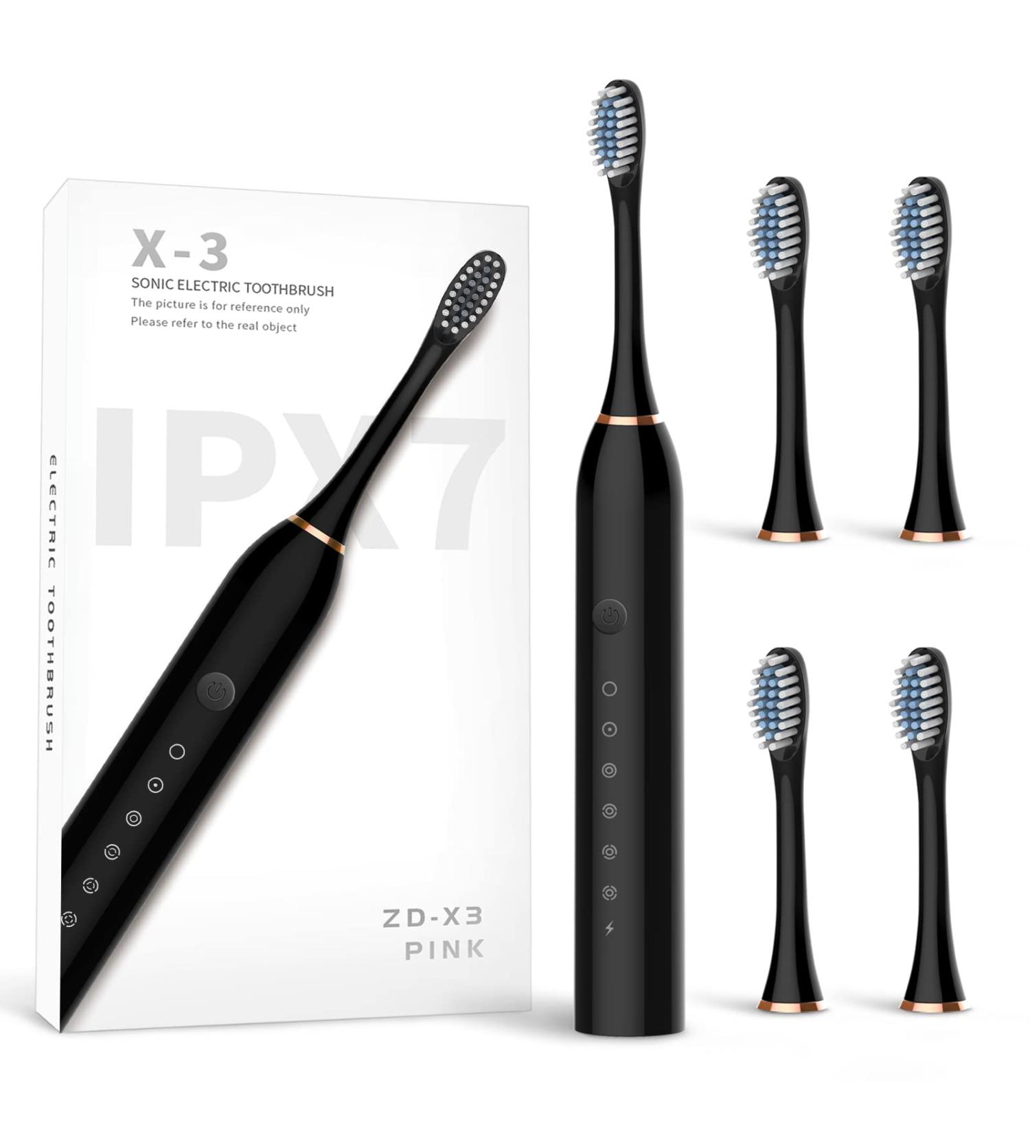 BIUSIKAN Sonic Electric Toothbrush - USB Rechargeable, 6 Modes, IPX7 Waterproof, 4 Brush Heads - Black - Buy Online on GoSupps.com