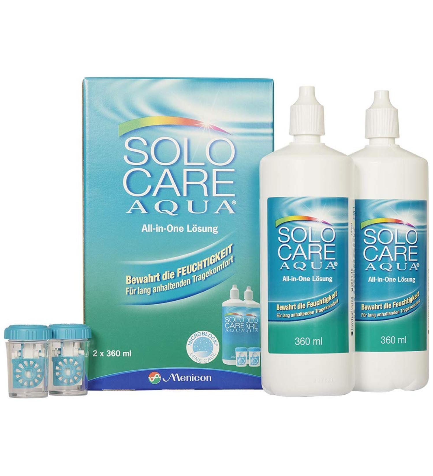 Solocare Solo Care Aqua care product for soft contact lenses system pack 2x360 ml 1 pack (1 x 720 ml)