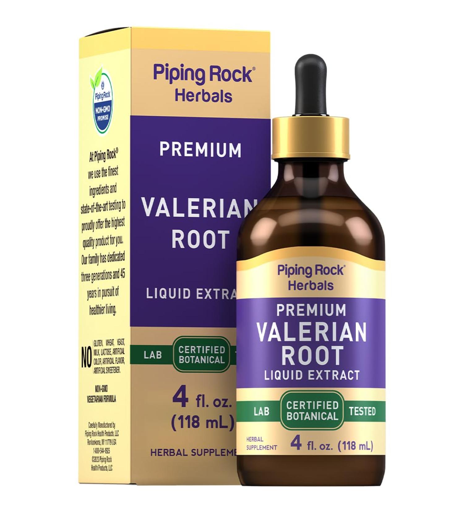 Piping Rock Valerian Root Extract Liquid | Alcohol-Free Non-GMO Tincture | Premium Gluten-Free Botanical Supplement | 4 fl oz Drops - Buy Online on GoSupps.com