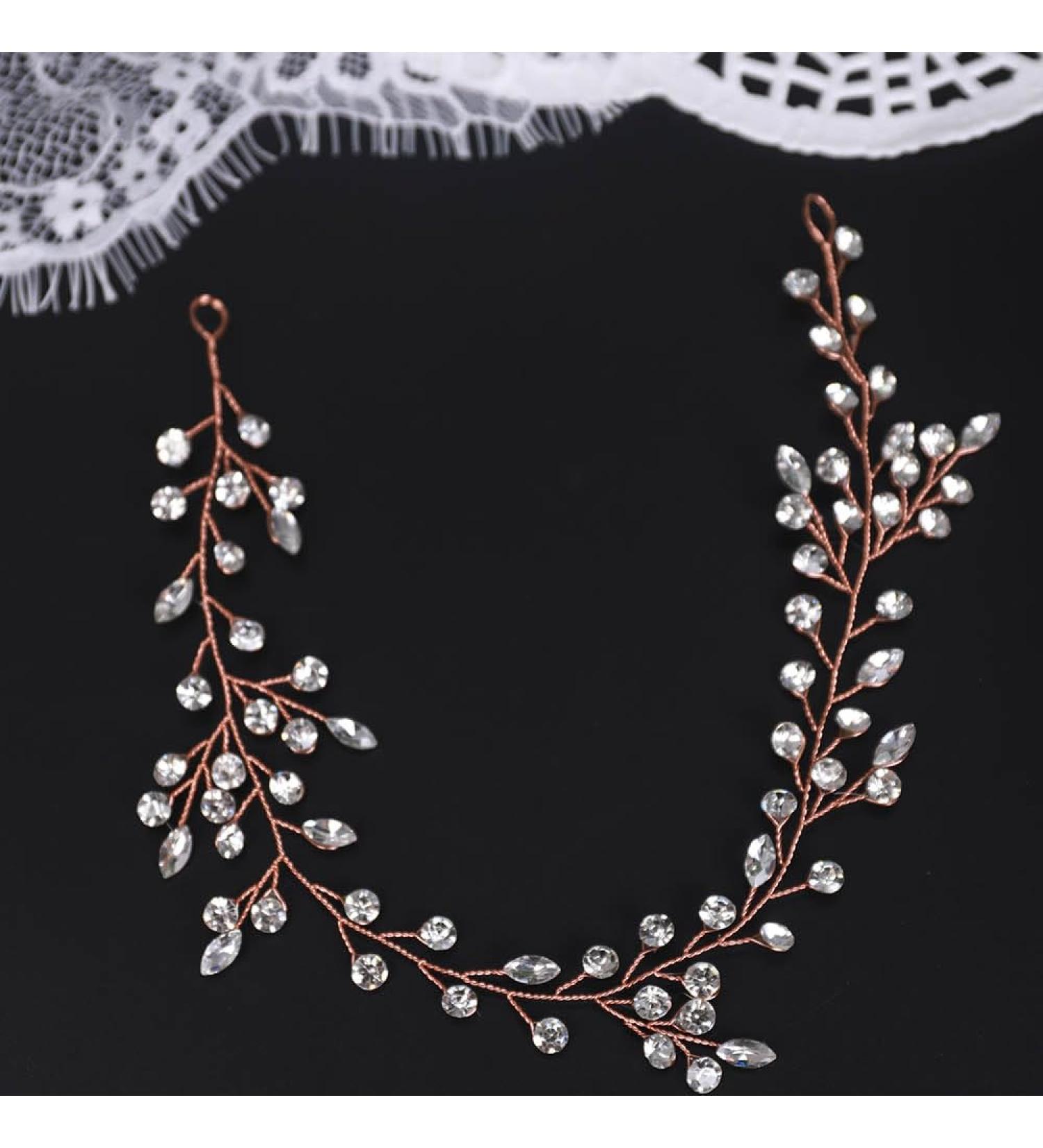 BERYUAN Women Crystal Rhinestone Wedding Hair Vine Rose Gold Wedding Headpiece Women Girls Bridal Headband Rose Gold Wedding Hair Accessories for Brides Bridesmaid (rose gold)