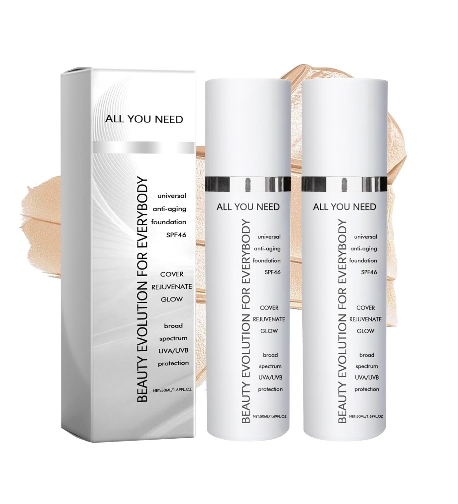 Anti-Aging Tinted Moisturizer 2 Bottles Anti-Aging Foundation for Women Face Serum with Light Coverage and Transparent Universal Shade (50ml) - Buy Online on GoSupps.com