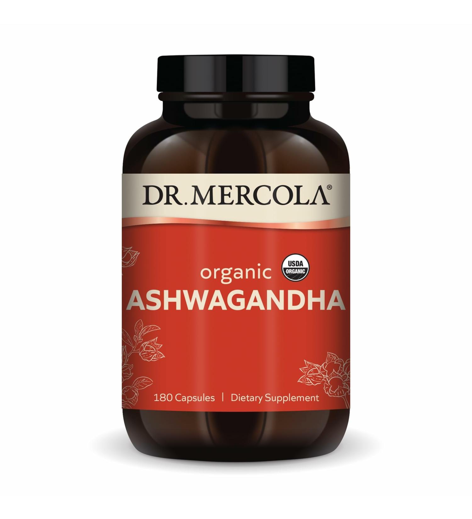 Dr. Mercola Organic Ashwagandha - Supports Energy Production & Adrenal Health - 800 mg Per Serving - Non-GMO Gluten-Free & Soy-Free - Certified USDA Organic - 180 Capsules (90 Servings) 180 Count (Pack of 1) - Buy Online on GoSupps.com