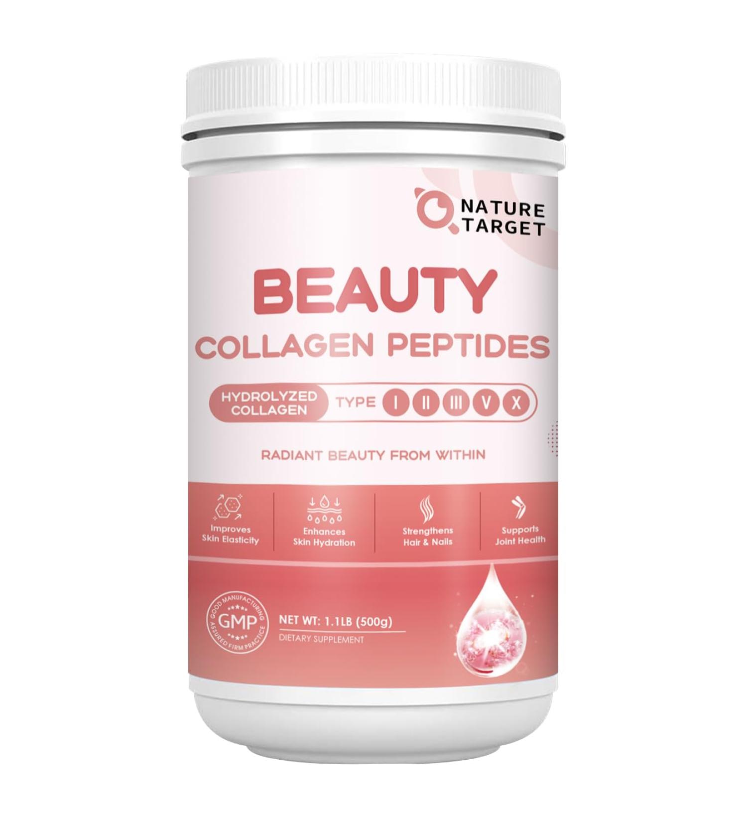 NATURE TARGET Beauty Collagen Peptides Powder for Women Multi Collagen Powder with Vitamin C Biotin Hyaluronic Acid Unflavored Keto Friendly Easy Dissolve Non-GMO 50 Servings 1.1 Pound (Pack of 1) - Buy Online on GoSupps.com