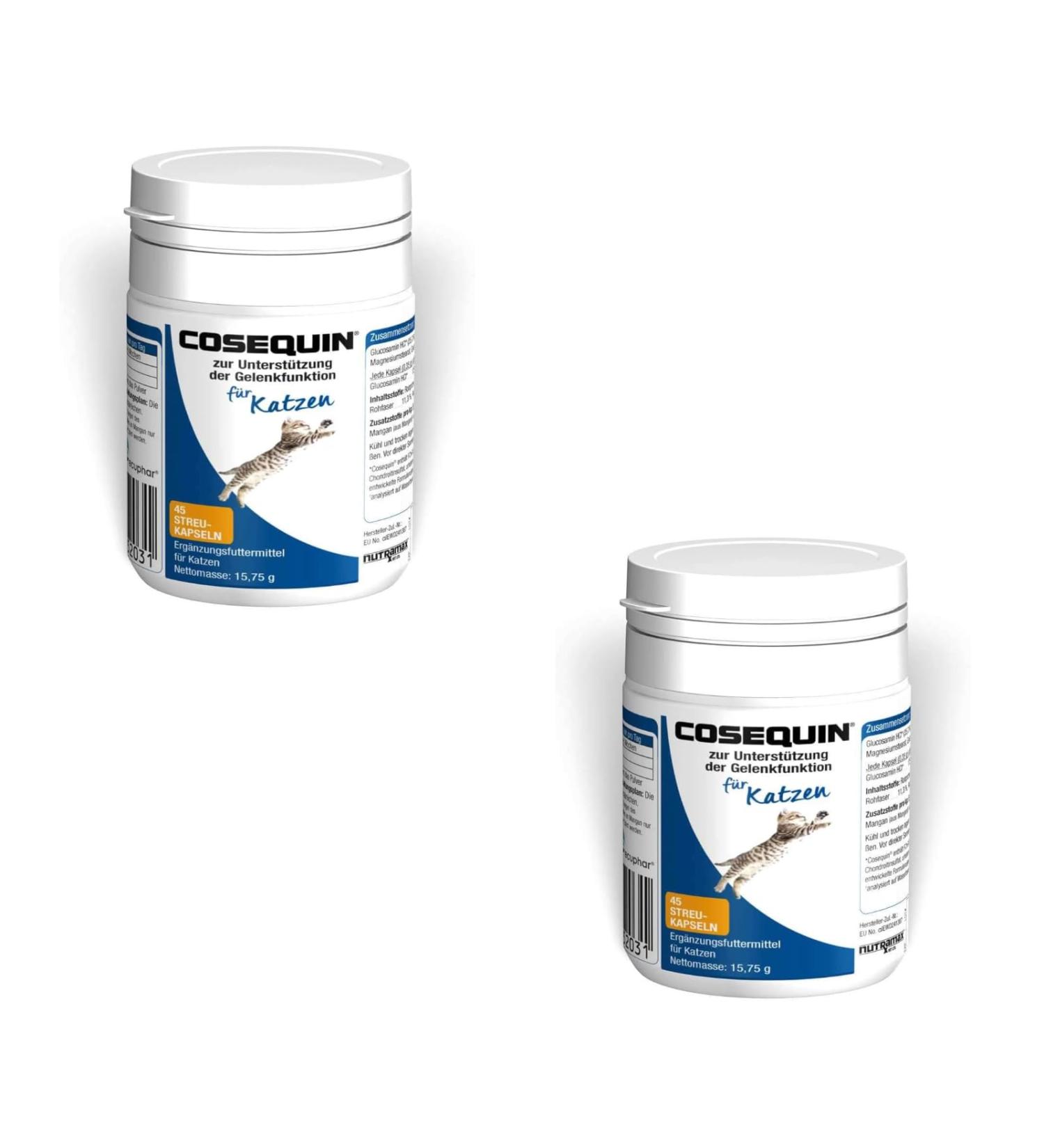 Ecuphar Cosequin Cat | Double Pack | 2 x 45 capsules | Food Supplement for Cats | Support for Joints Cartilage and Tendons | Contains Glucosamine and Chondroitin - Buy Online on GoSupps.com