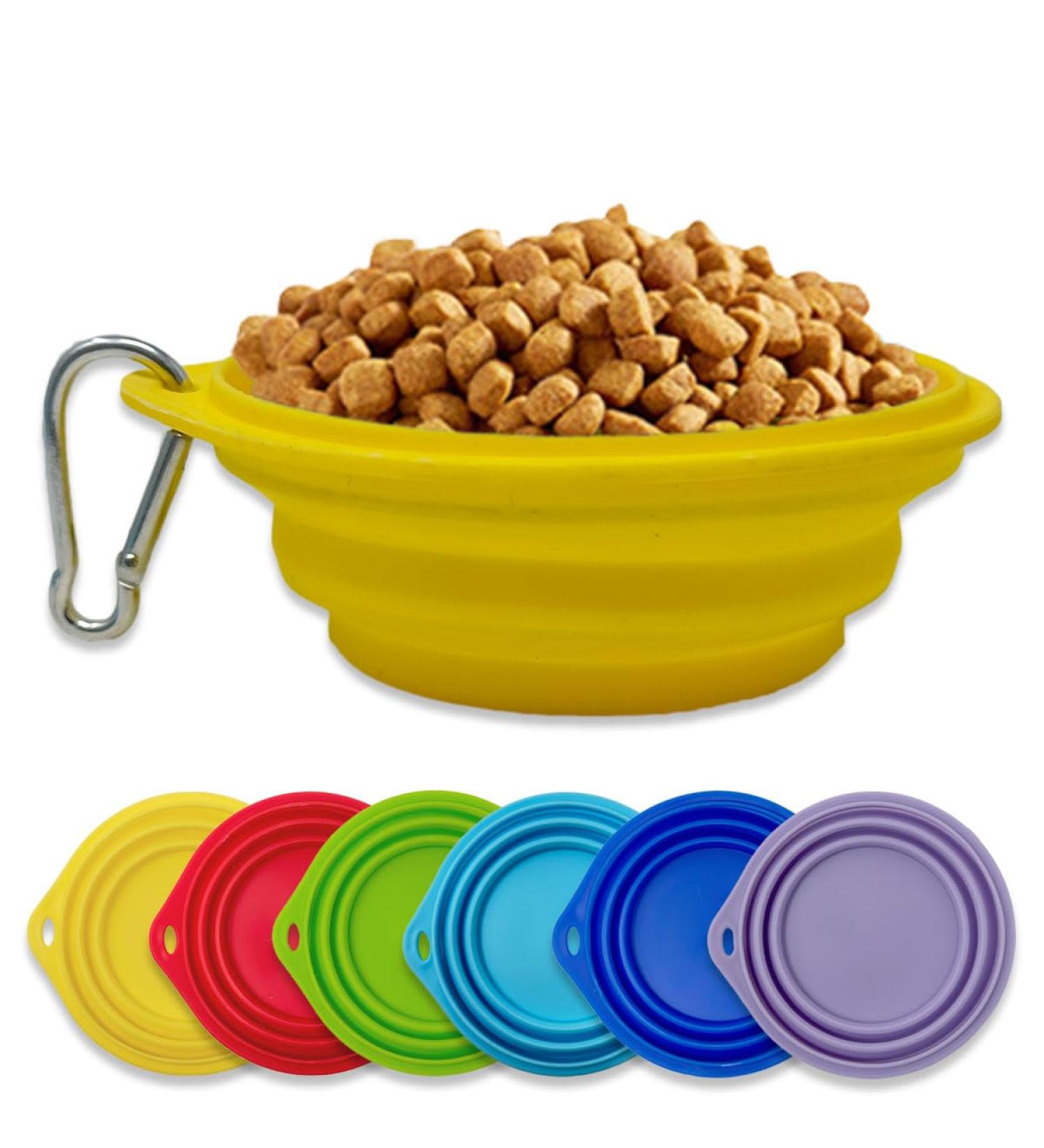 Silicone Dog Bowl with Carabiner - 250ml Portable Food & Water Bowl for Dogs & Cats - Yellow - Buy Online on GoSupps.com