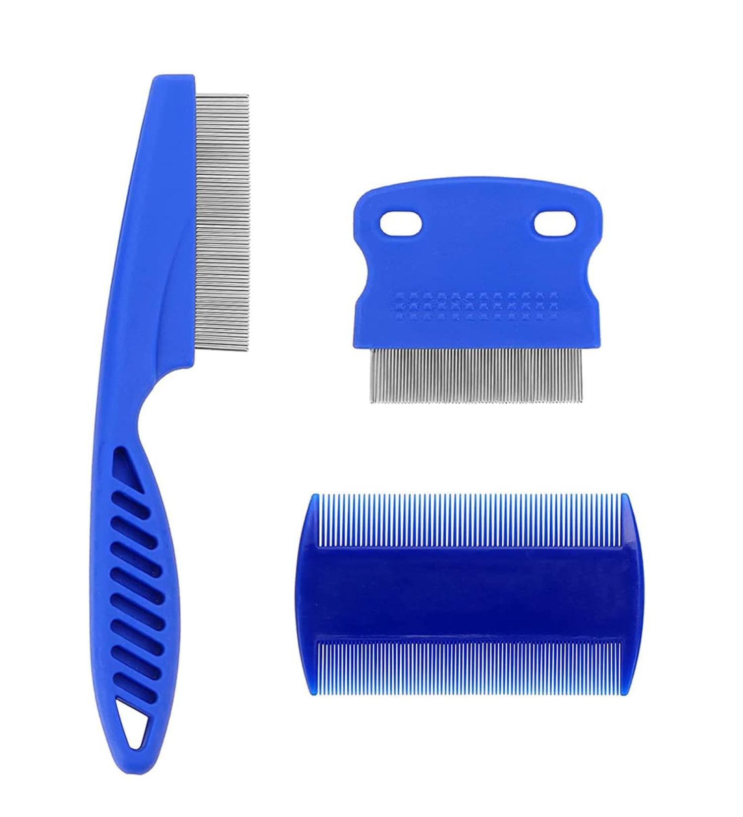 3 Piece Flea Comb Set for Cats & Dogs - Effective Lice & Tearing Removal - Pet Care Essentials in Blue - Buy Online on GoSupps.com