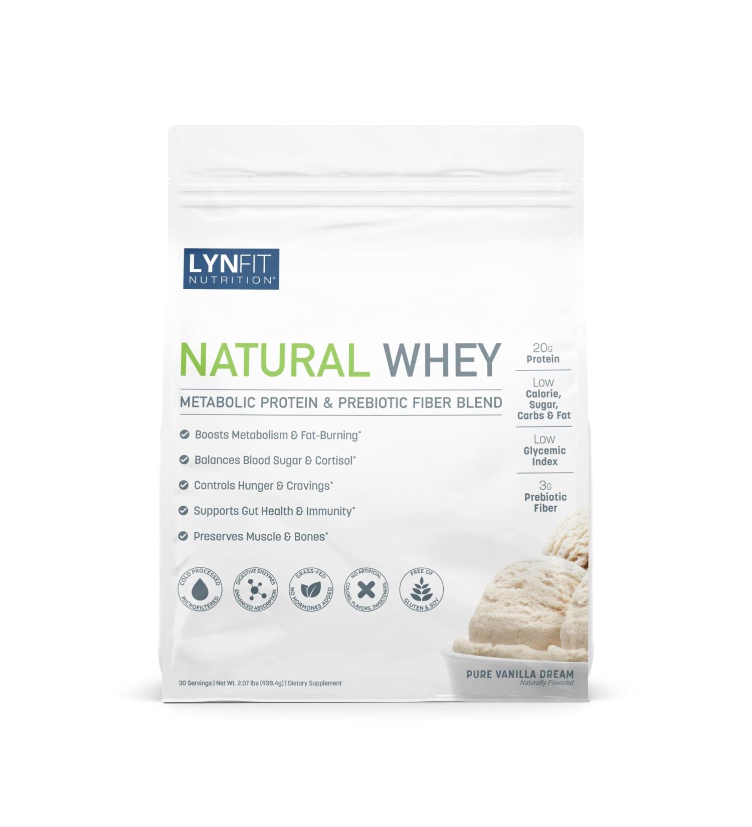 LynFit Nutrition Metabolic Boosting Natural Whey Lactose & Sugar-Free Protein w/Prebiotic Fiber | Vanilla Dream | 30 Servings