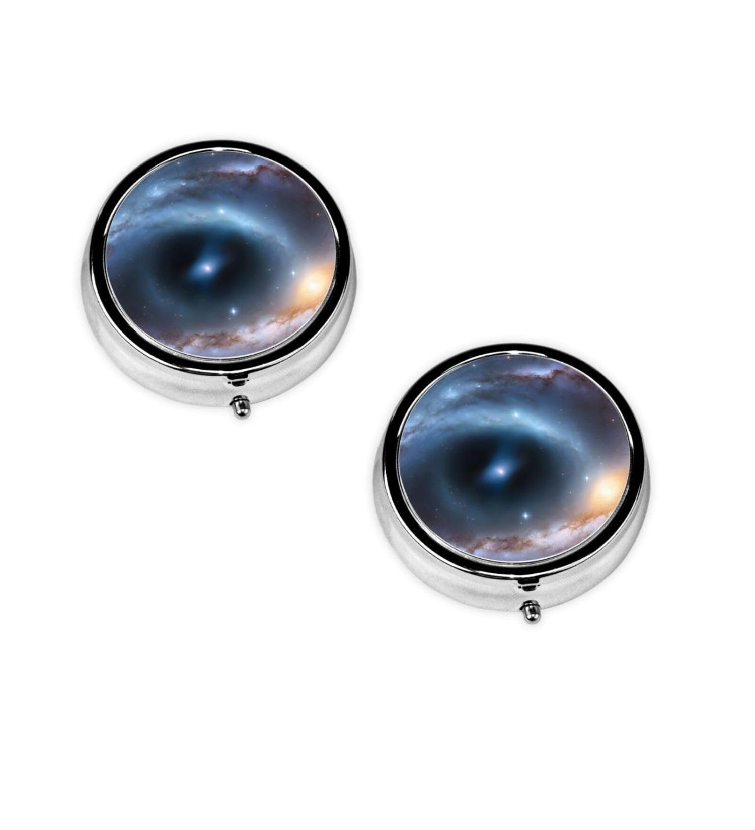 Galaxy Round Pill Box - 3 Compartment Mini Travel Medicine Organizer | Portable Decorative Vitamin Holder - Buy Online on GoSupps.com