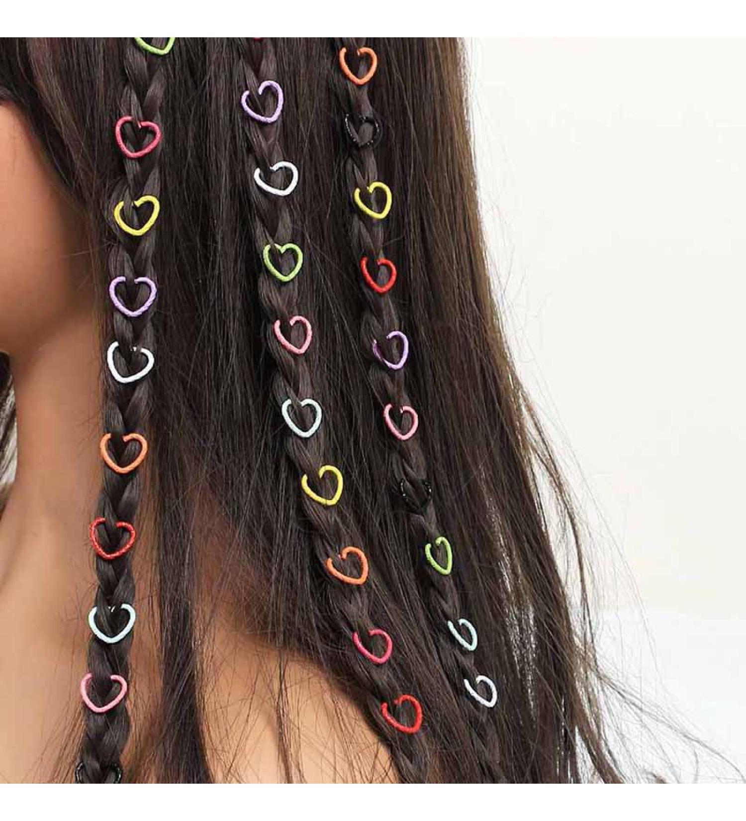 50pcs Heart Hair Clips Braid Heart Shape Charms Accessories Hair Cuffs Rings for Women And Girls Hair Accessories - Buy Online on GoSupps.com