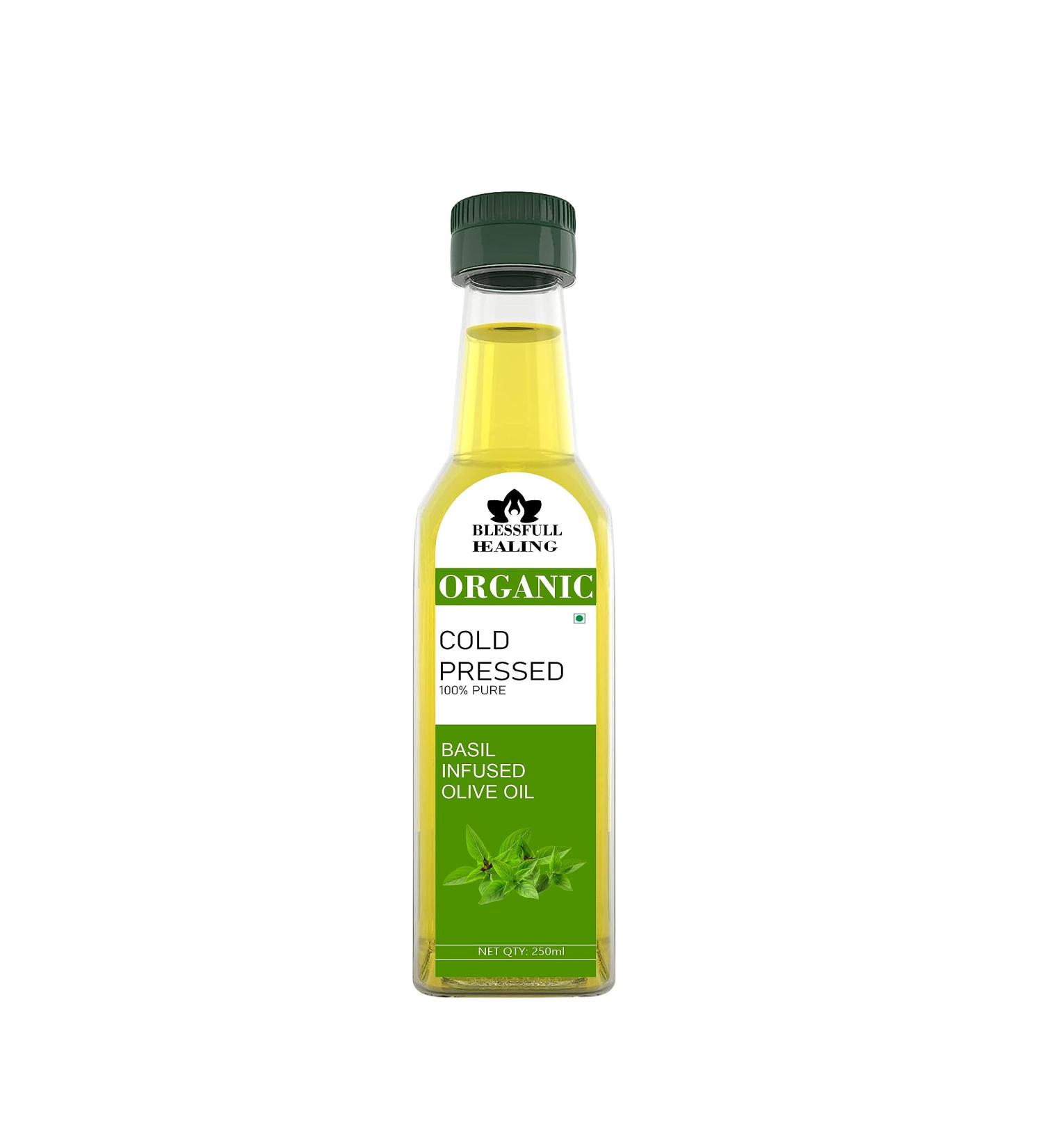 Blessfull Healing Cold Pressed Basil Infused Oil for Healthy Cooking Skin Glow 250 ml / 8.45 fl oz Pack of 1 - Buy Online on GoSupps.com