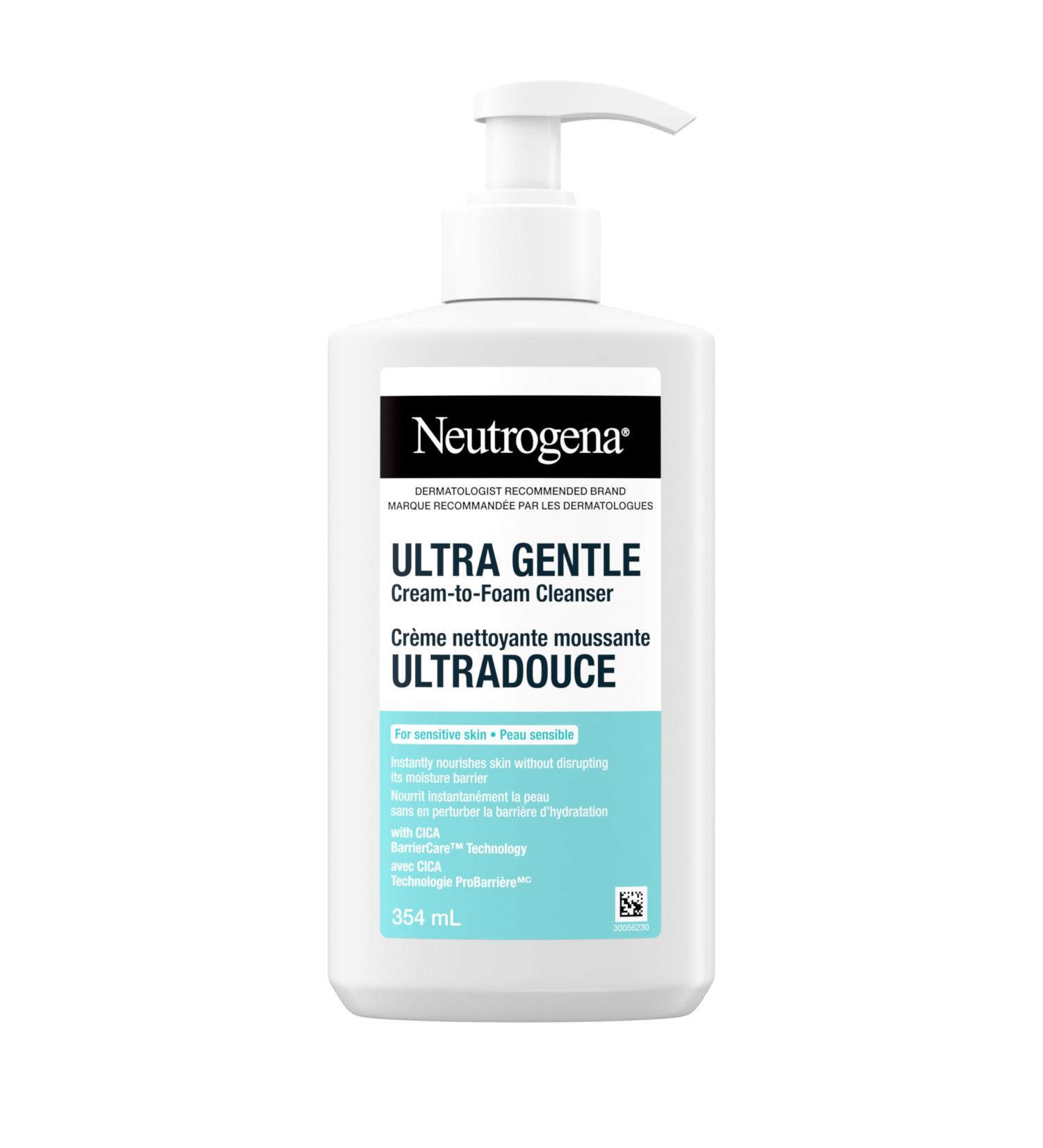 Neutrogena Ultra Gentle Cream-to-Foam Cleanser Face Wash for Sensitive Skin Dry Skin Cleanser Dermatologist Tested Hypoallergenic Cica Fragrance Free 354mL - Buy Online on GoSupps.com