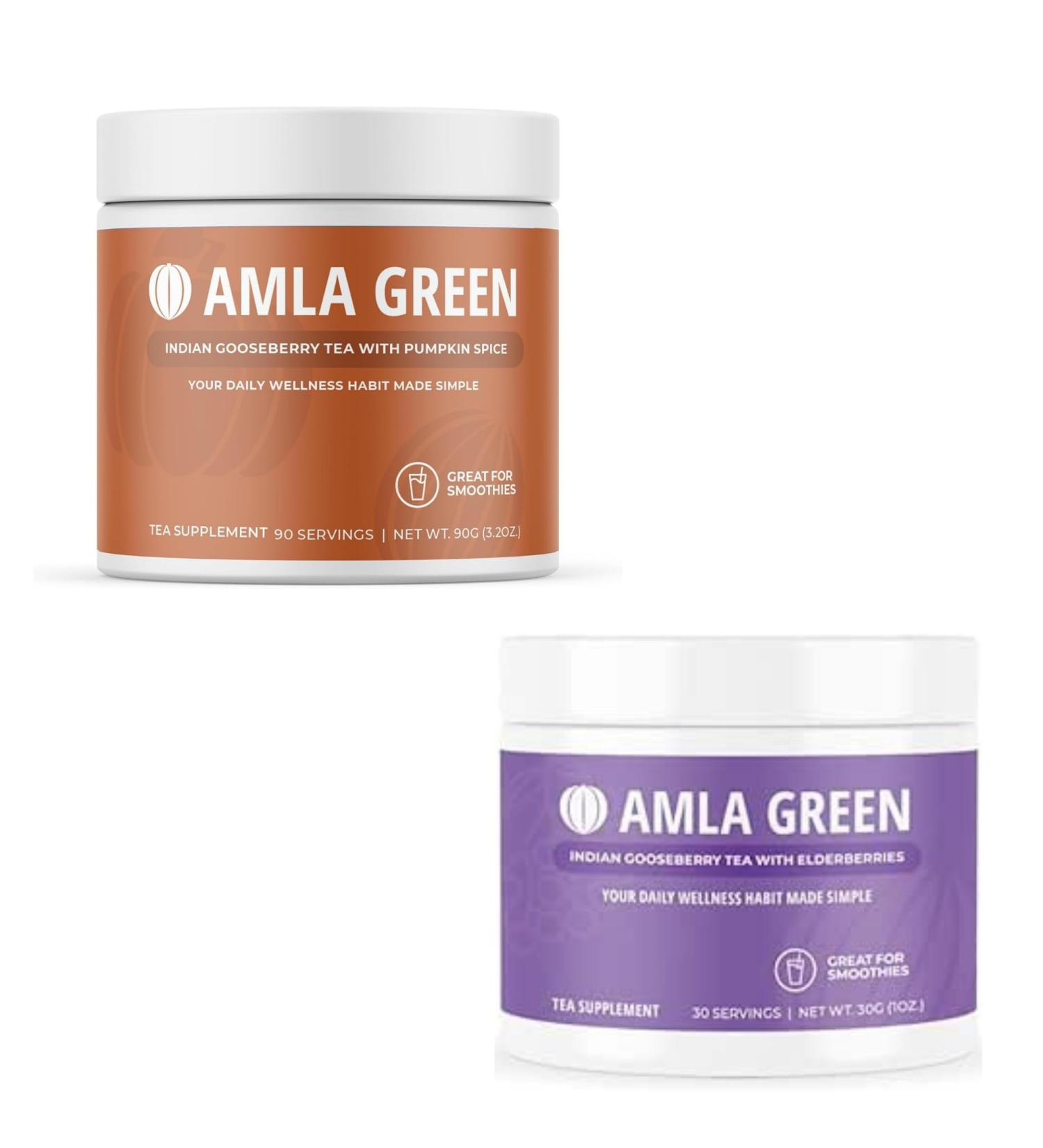 Amla Powder & Green Tea Superfood Supplement Antioxidant Support Made with Pumpkin Spice (90 servings) & Elderberries (30 servings) Organic Vegan - Buy Online on GoSupps.com