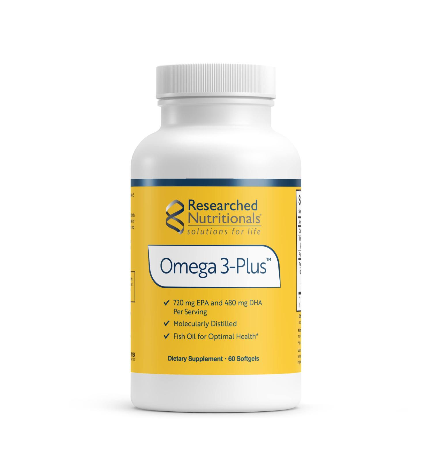 Researched Nutritionals Omega-3 Plus - Fish Oil Supplements for Heart, Brain & Immune Health - Omega-3 Fish Oil with EPA DHA - Purity Tested Essential Fatty Acid Nutritional Supplement (60 ct) 60 Count (Pack of 1) - Buy Online on GoSupps.com
