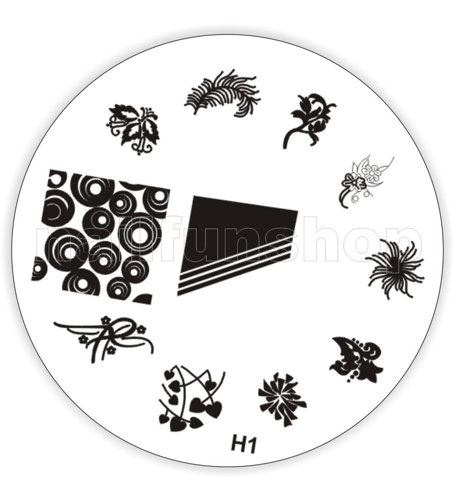 Stamping stencil H1 - flowers ornaments French full cover hearts etc.