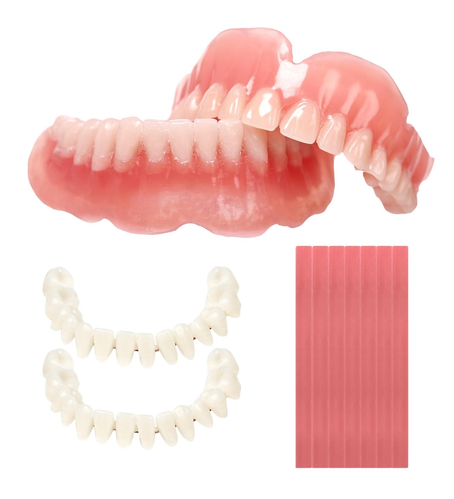 Denture Do it Yourself Full Set of Top and Bottom Fake Teeth for Improve Smile DIY Kit Easy and Convenient Fake Teeth Repair Missing Teeth Protect Your Teeth -0124 red - Buy Online on GoSupps.com