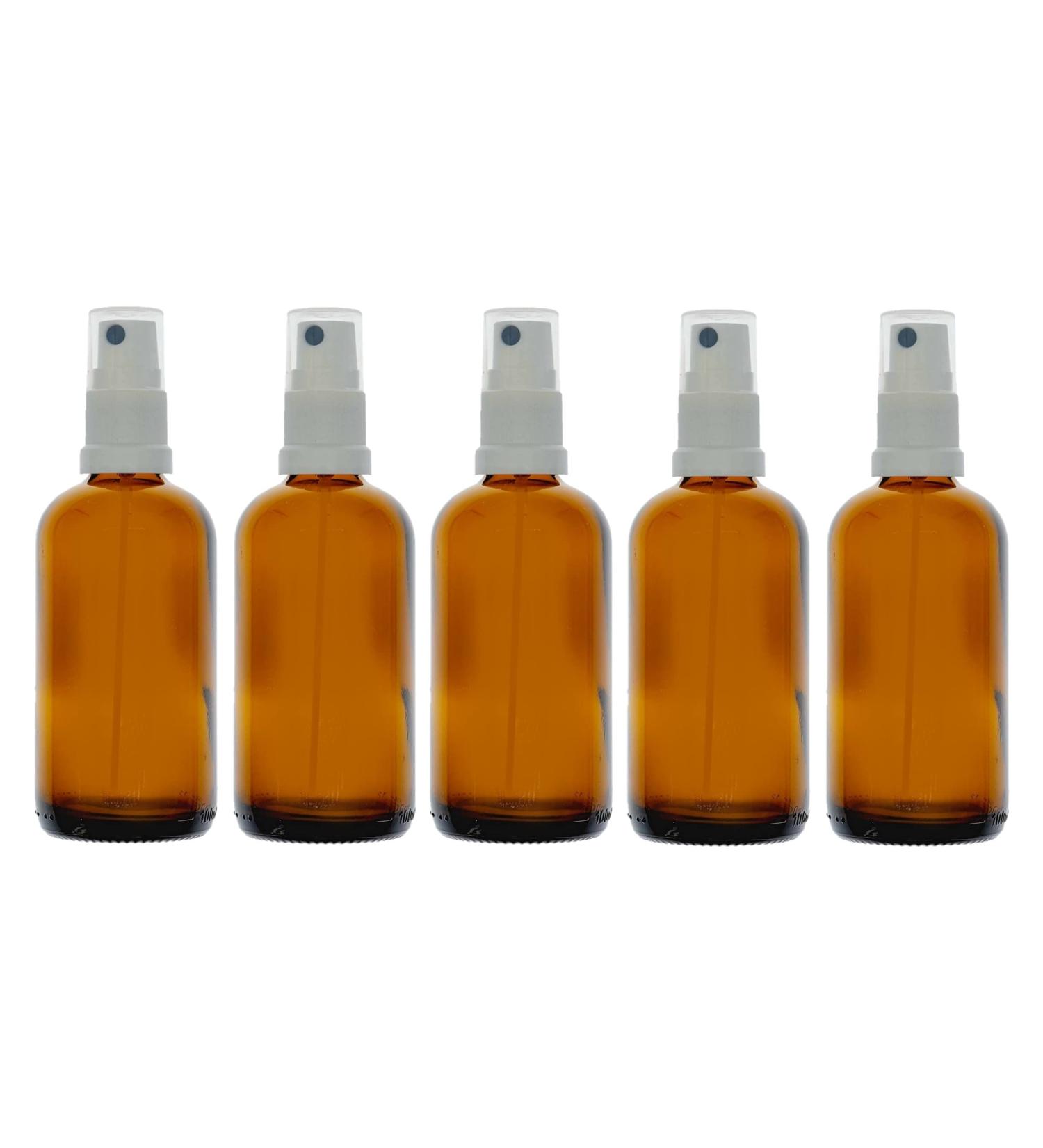 Buy 5 x 100ml Brown Glass Spray Bottles with Pump Atomizer & Protective Cap - Ideal for Essential Oils & DIY Projects | International Shipping Available - Buy Online on GoSupps.com
