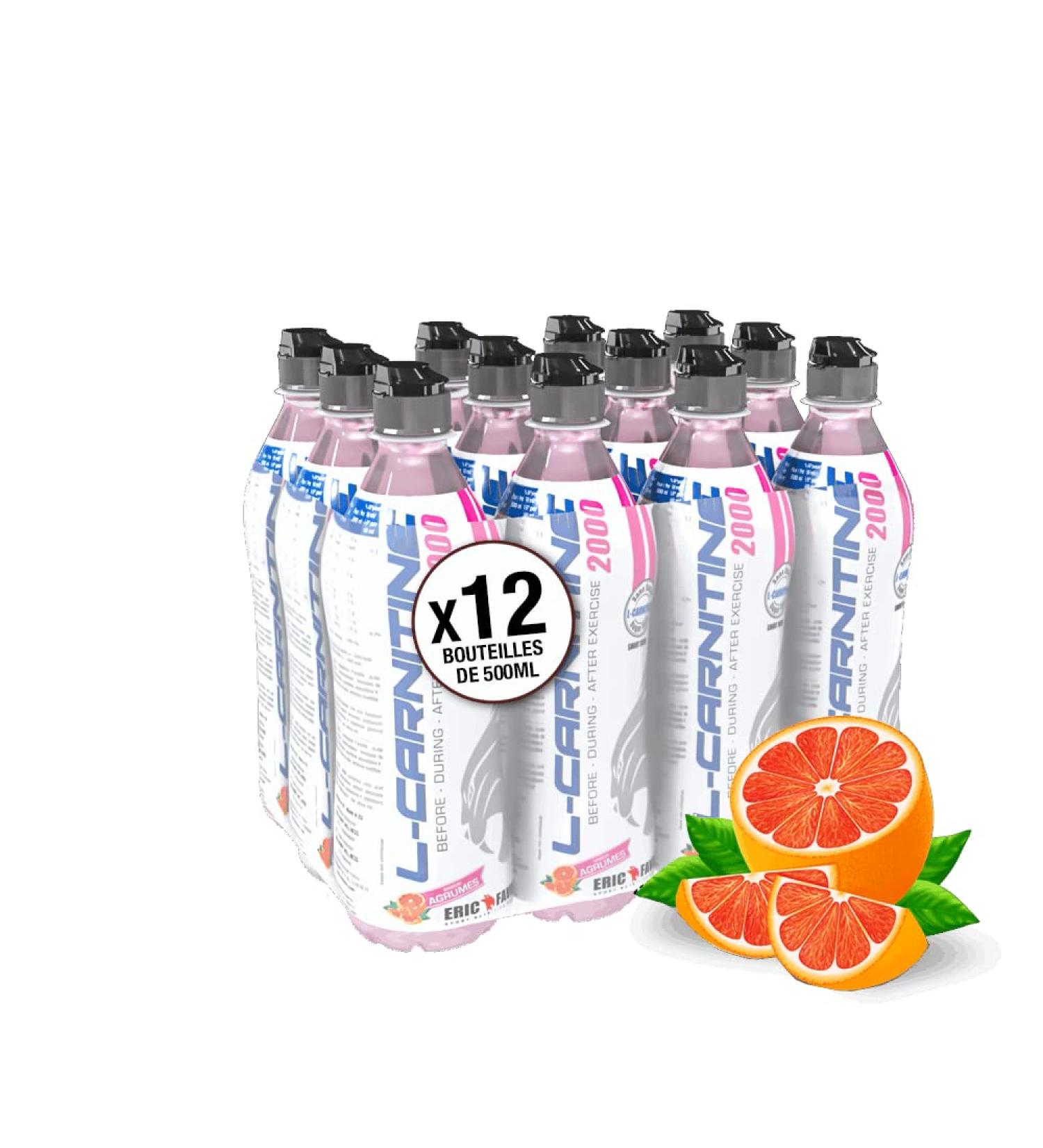 L-Carnitine - 2000mg L-Carnitine 0% Sugar 0% Fat - Only 5 Calories Per Bottle - Laboratoire Eric Favre - Grapefruit Flavor - Pack of 12 - Buy Online on GoSupps.com