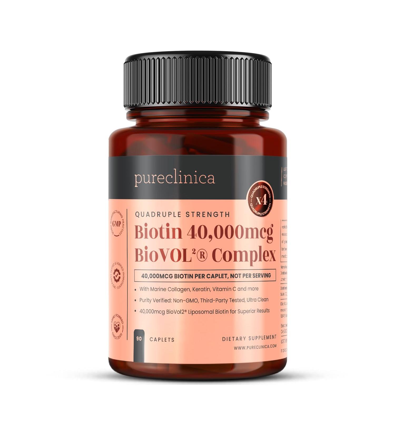 400% Strength Biotin 40 000mcg x 90 Caplets BioVOL Liposomal Biotin Complex | with Marine Collagen Keratin Vitamin C & More | 3 Months Supply - Buy Online on GoSupps.com